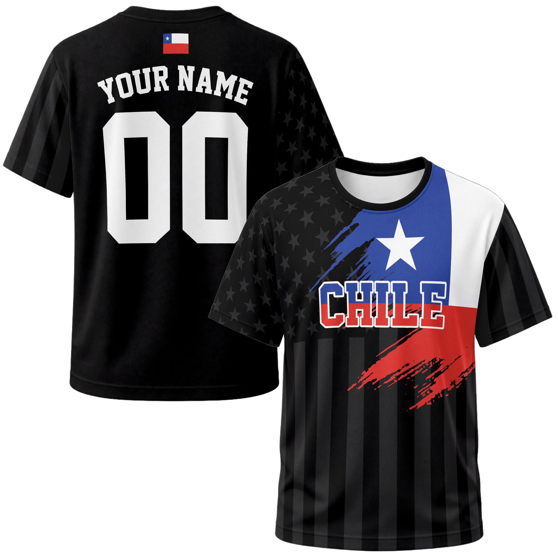 Custom Chile Soccer Jersey Chilean Fan Flag Black - Personalized Name Number