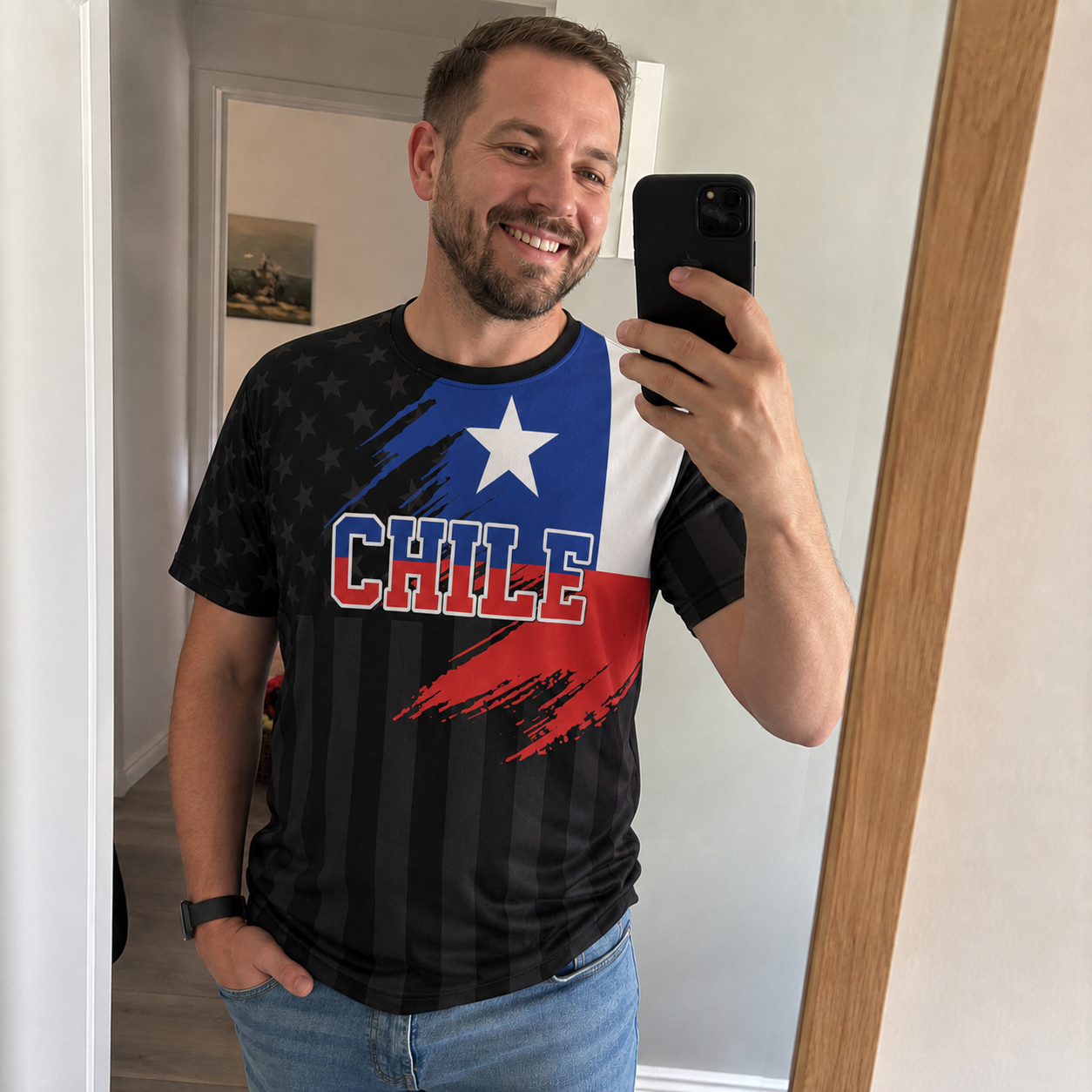 Custom Chile Soccer Jersey Chilean Fan Flag Black - Personalized Name Number