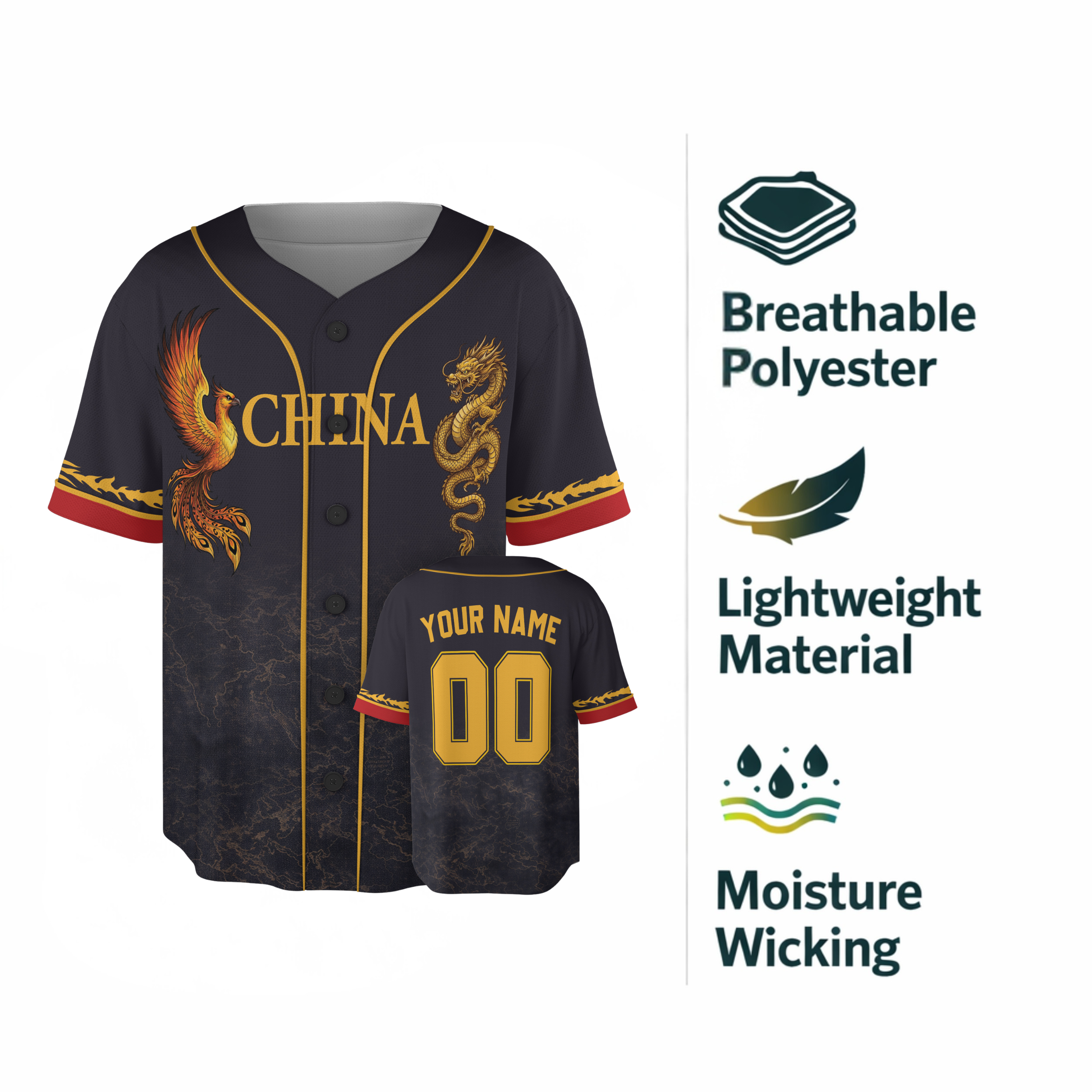 Custom China Baseball Jersey Chinese Fan Map Flag – Personalized Name Number