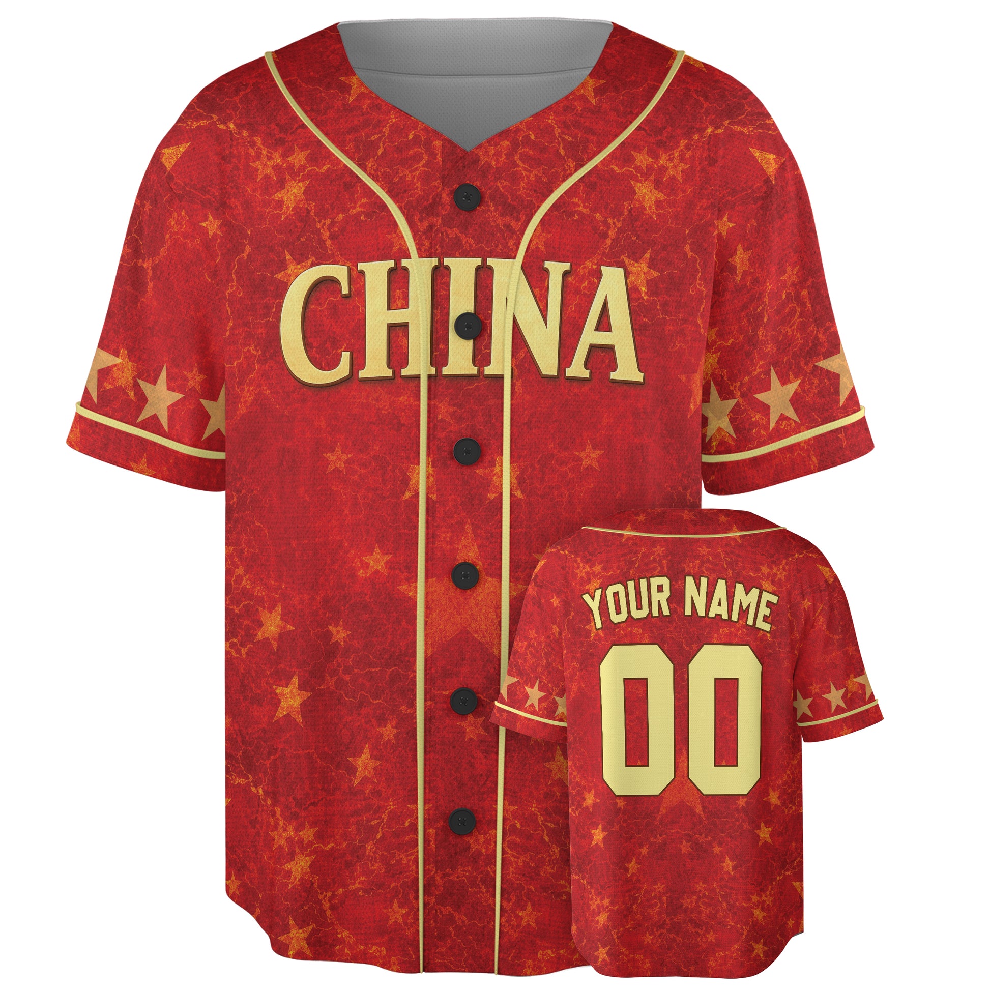 Custom China Baseball Jersey Chinese Fan Star Pattern – Personalized Name Number