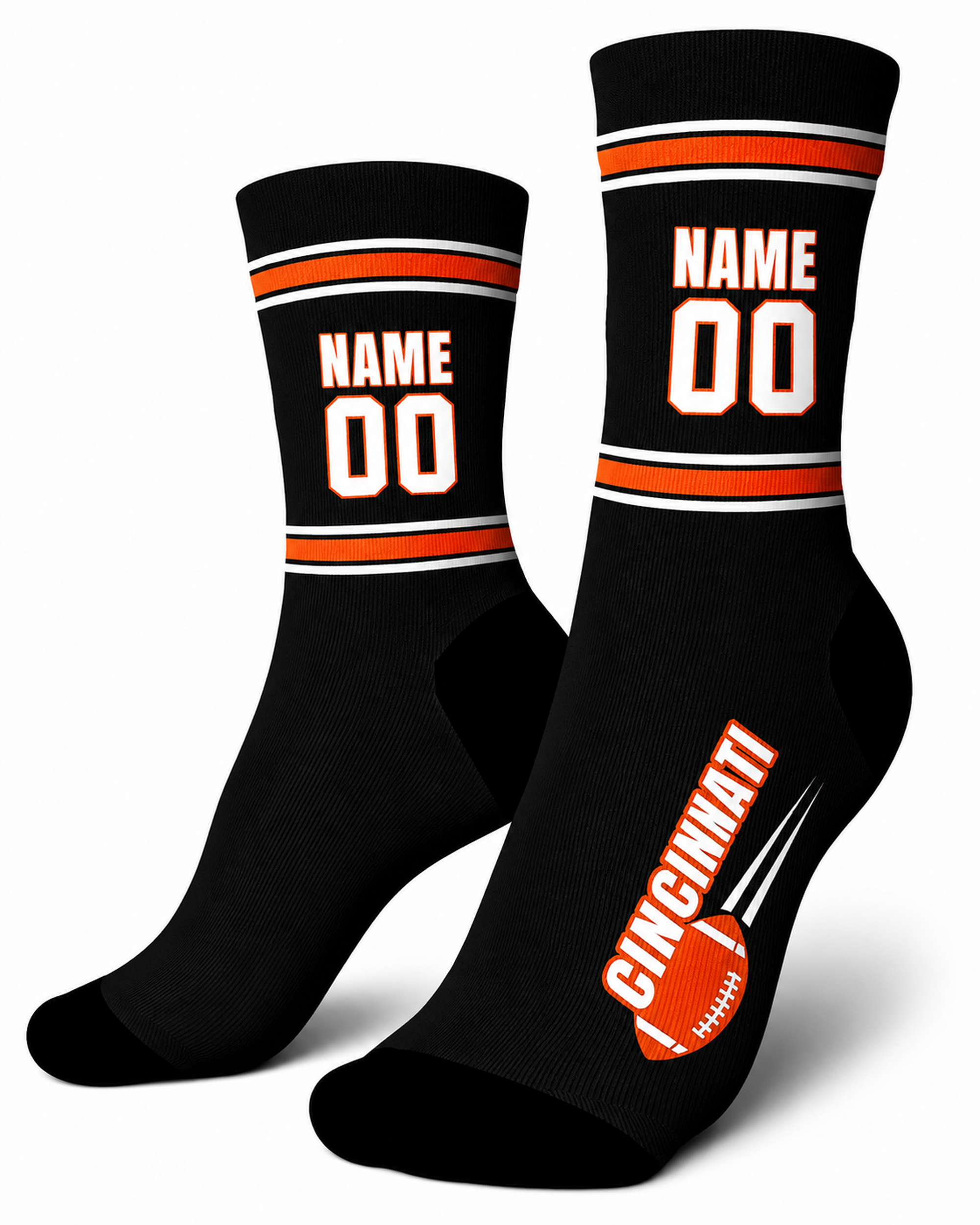 Custom City Sports Socks Cincinnati Black - Personalized Name Number