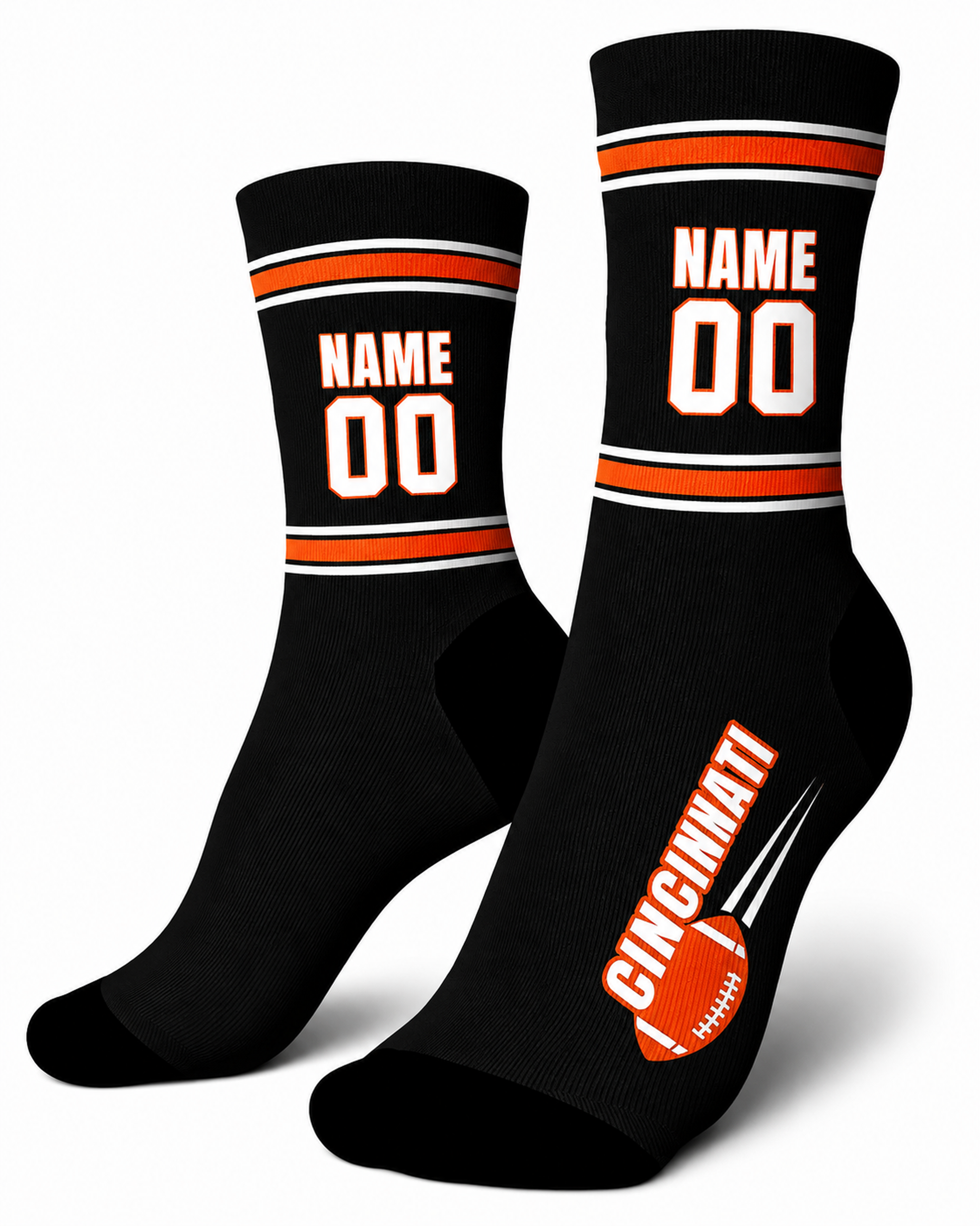 Custom City Sports Socks Cincinnati Black - Personalized Name Number
