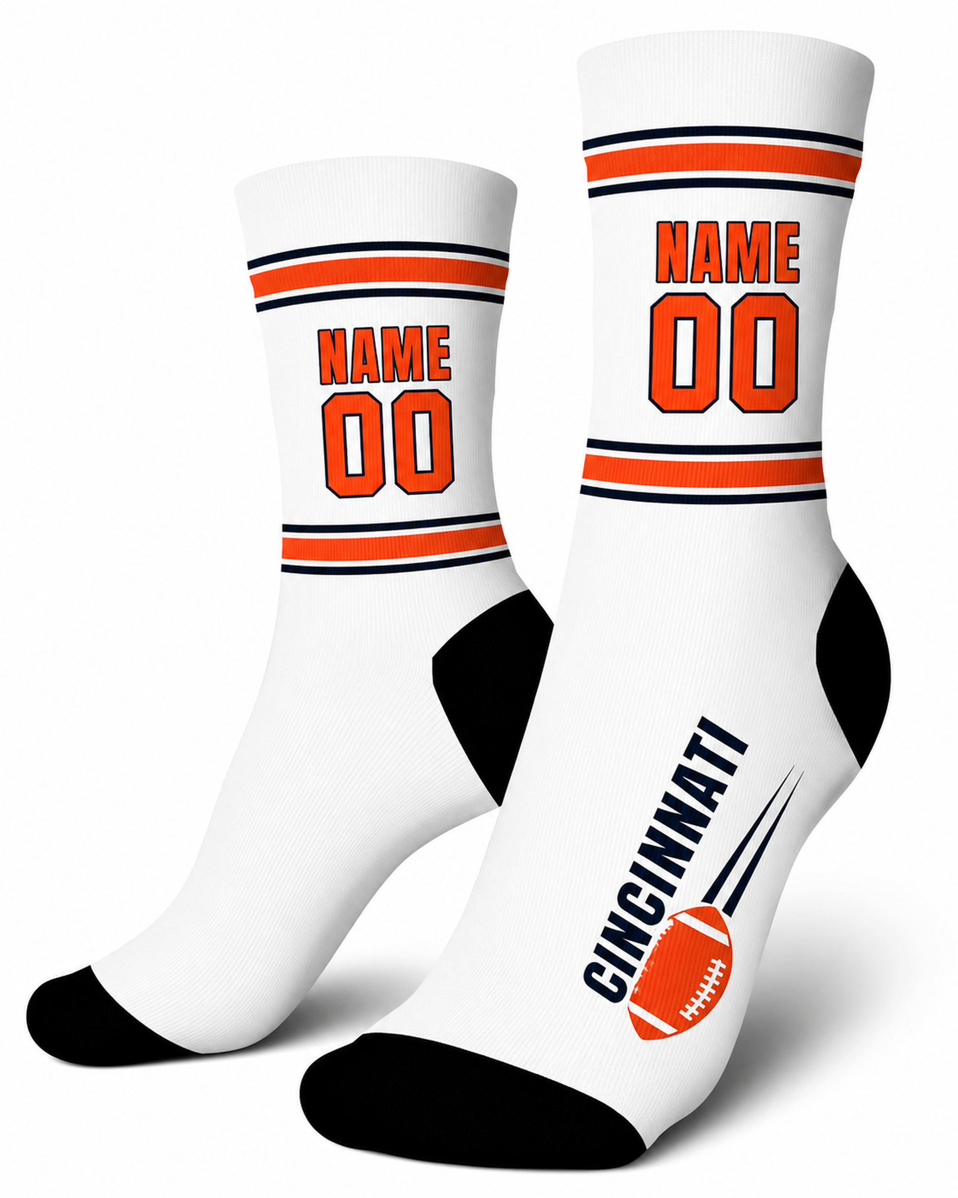 Custom City Sports Socks Cincinnati White - Personalized Name Number