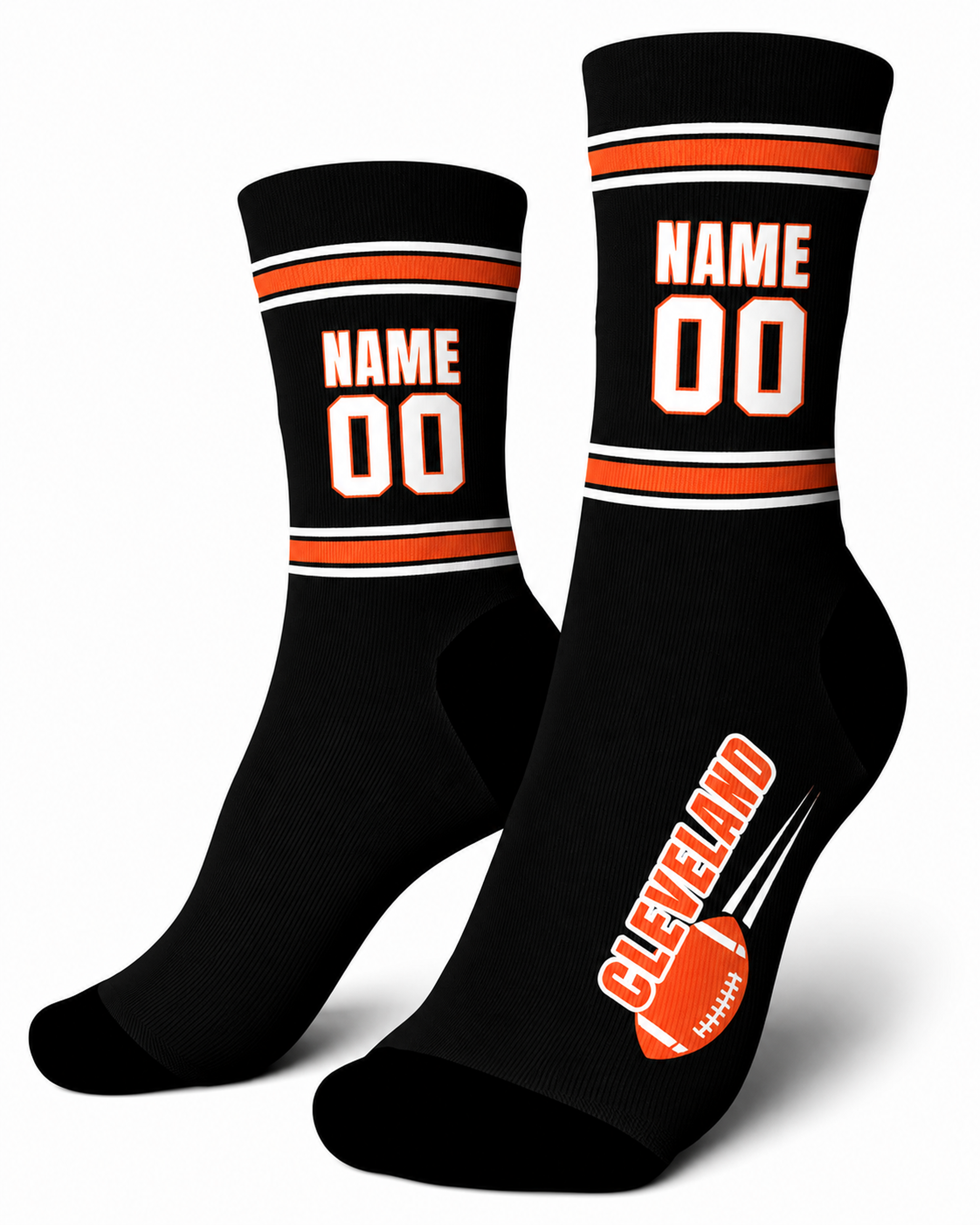 Custom City Sports Socks Cleveland Black - Personalized Name Number