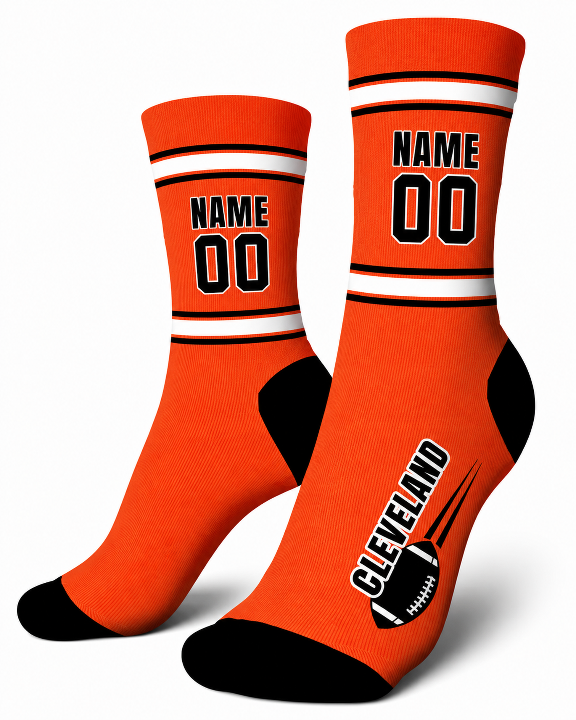 Custom City Sports Socks Cleveland Orange - Personalized Name Number