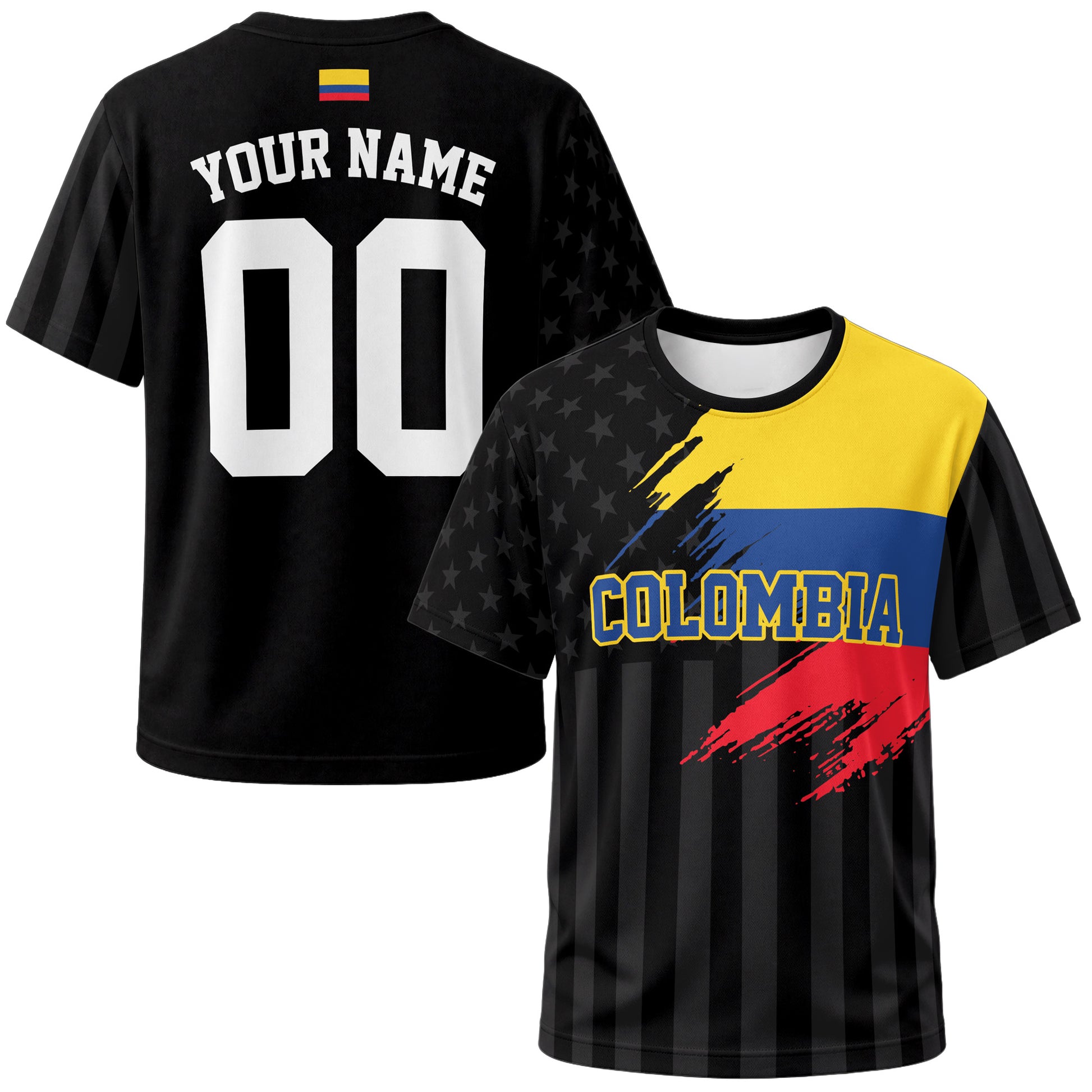 Custom Colombia Soccer Jersey Colombian Fan Flag Black - Personalized Name Number