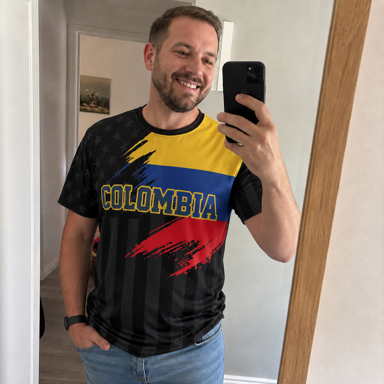 Custom Colombia Soccer Jersey Colombian Fan Flag Black - Personalized Name Number