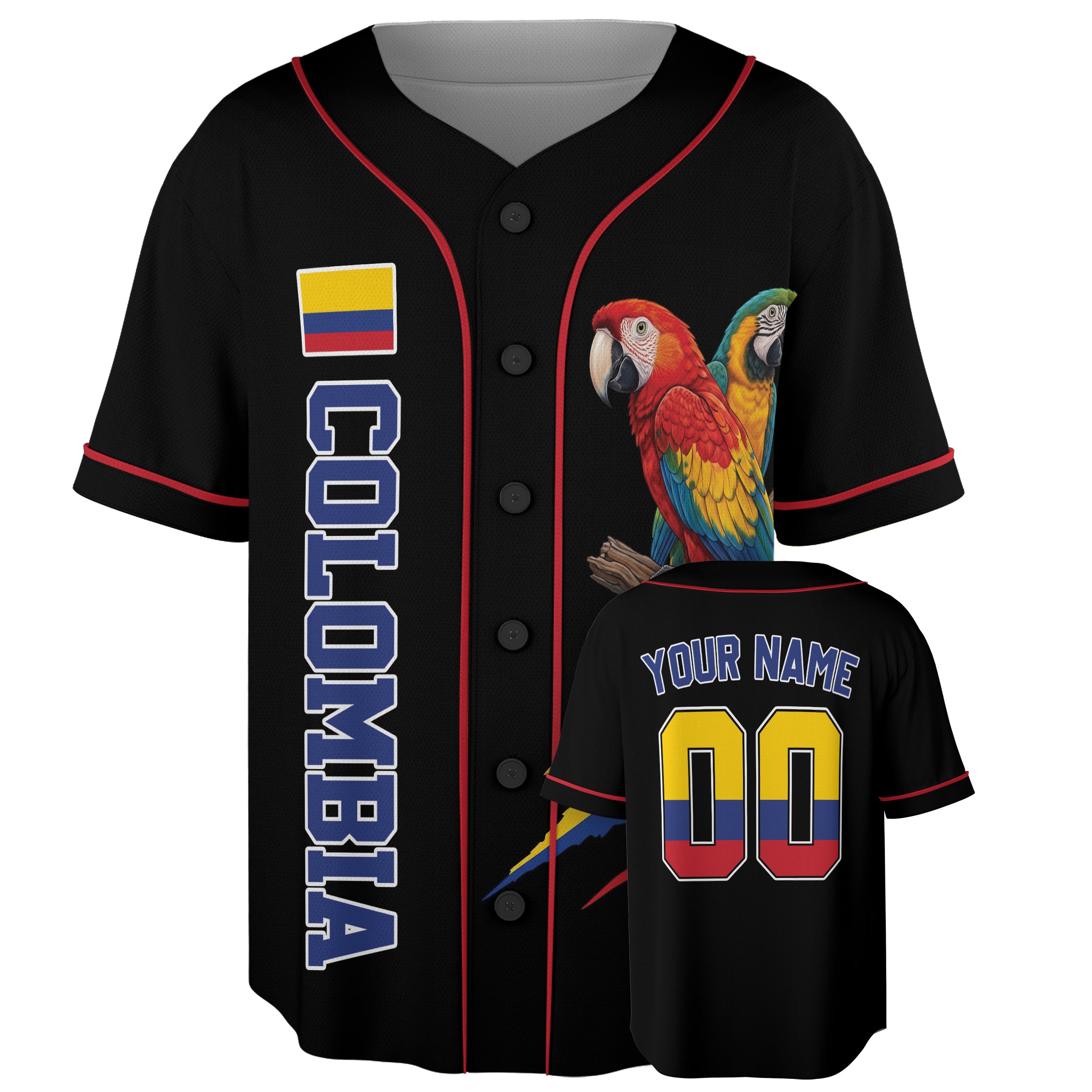Custom Colombia Baseball Jersey Colombian Fan Macaw – Personalized Name Number