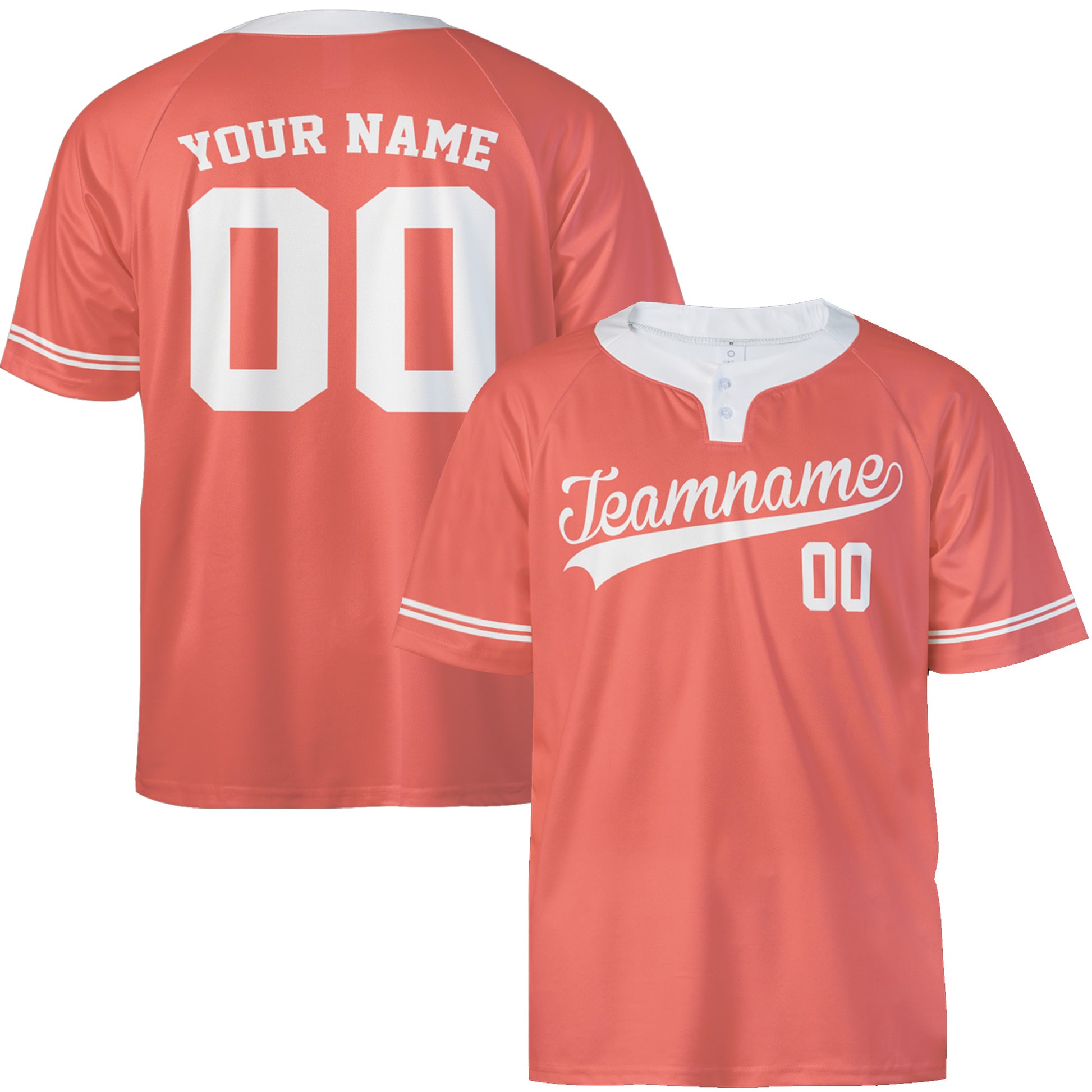 Custom Two Button Softball Jersey Coral and White – Design Your Own