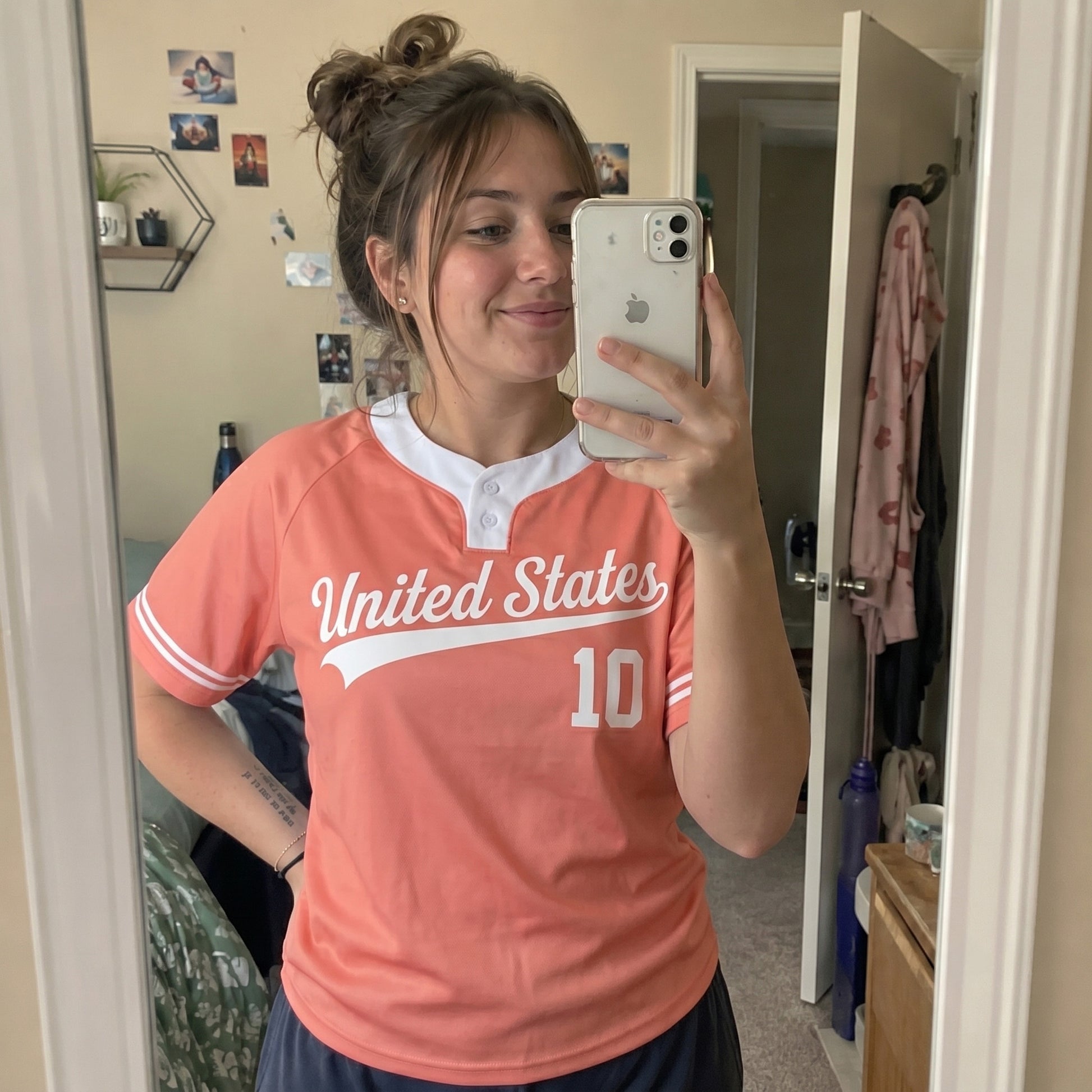 Custom Two Button Softball Jersey Coral and White – Design Your Own