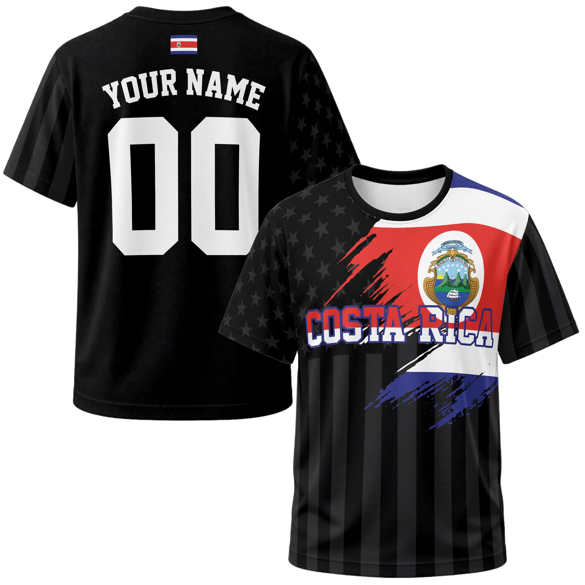 Custom Costa Rica Soccer Jersey Costa Rican Fan Flag Black - Personalized Name Number