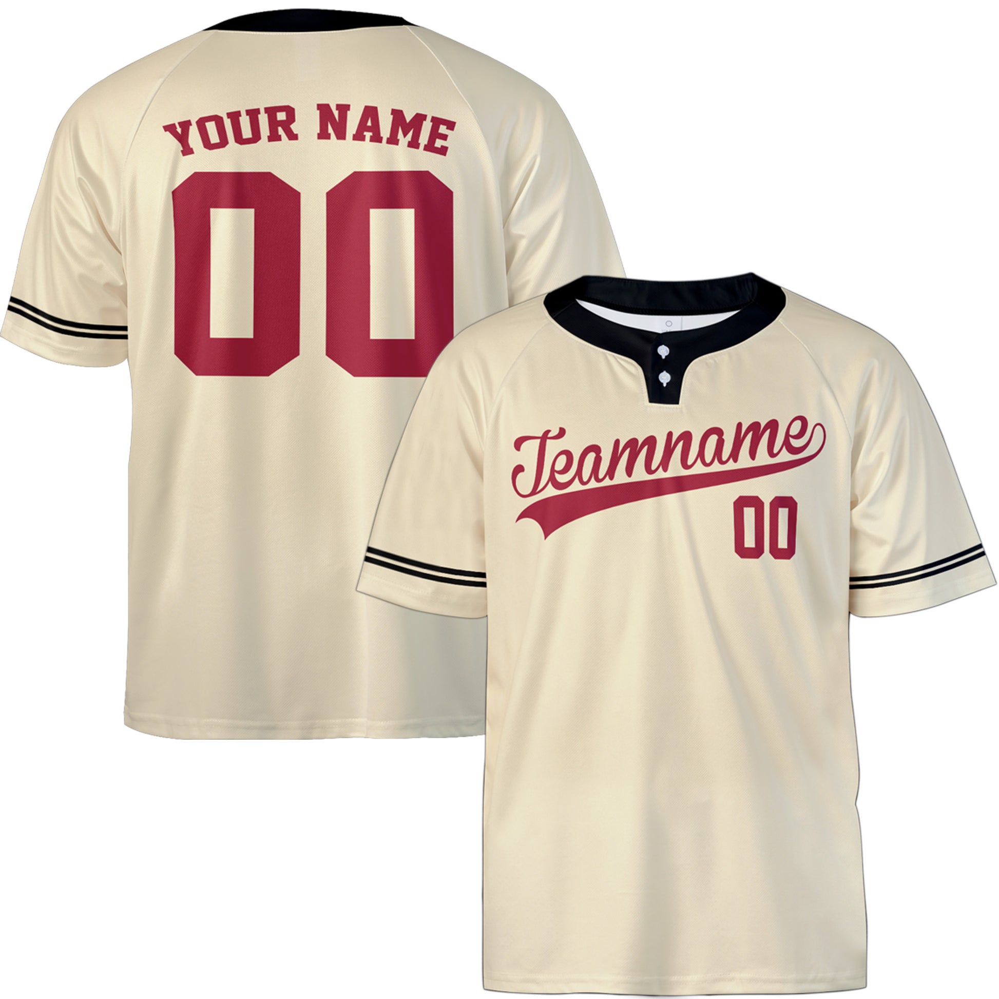 Custom Two Button Softball Jersey Cream, Black and Crimson Red – Design Your Own