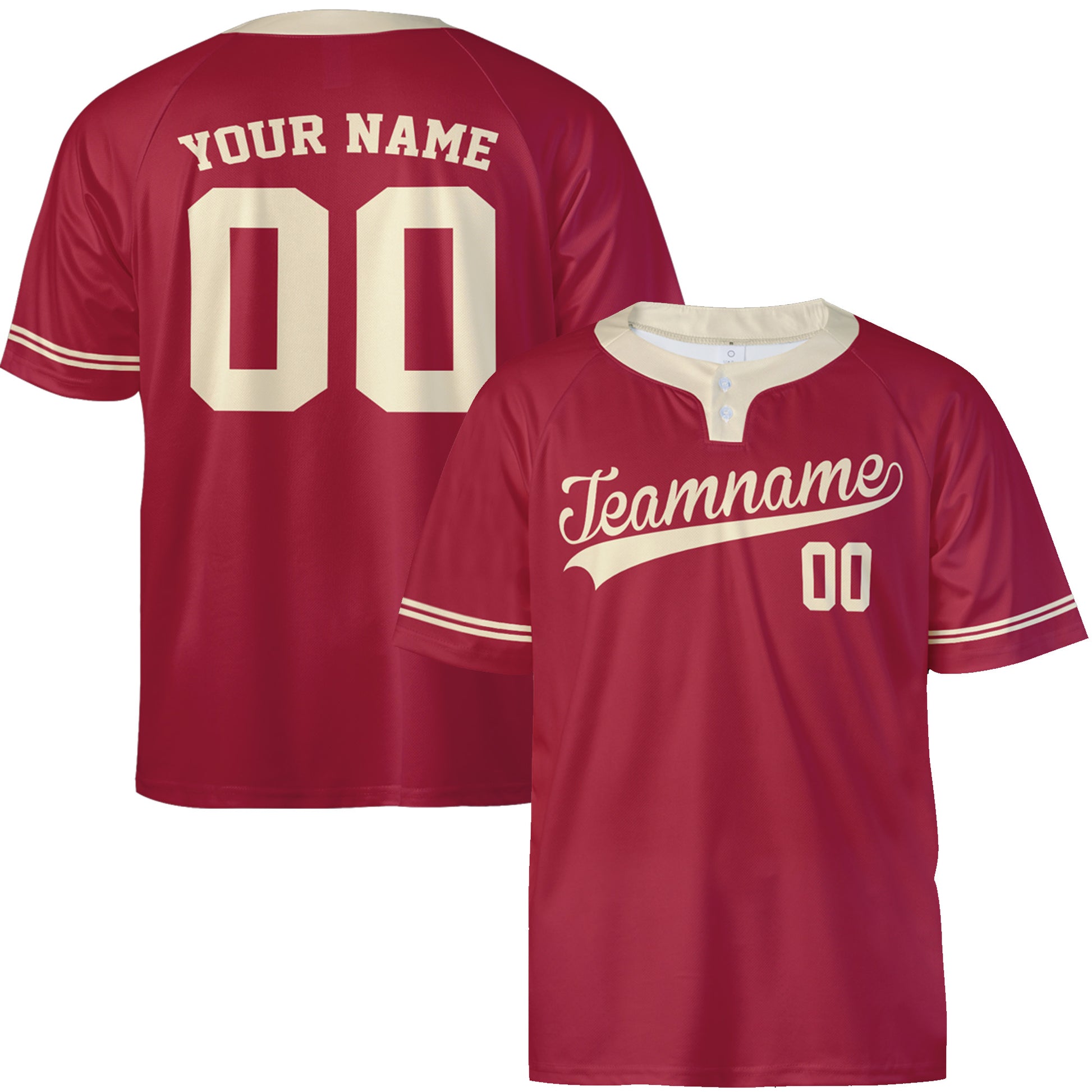 Custom Two Button Softball Jersey Crimson Red and Cream – Design Your Own
