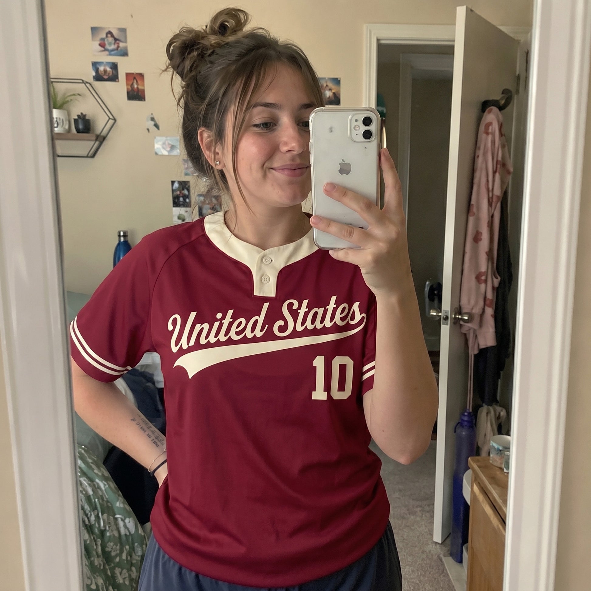 Custom Two Button Softball Jersey Crimson Red and Cream – Design Your Own