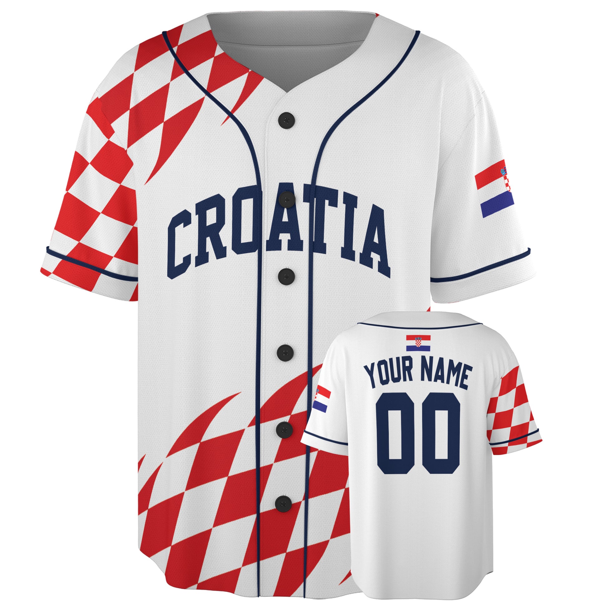 Custom Croatia Baseball Jersey Croatian Fan Checkerboard Splash Pattern – Personalized Name Number