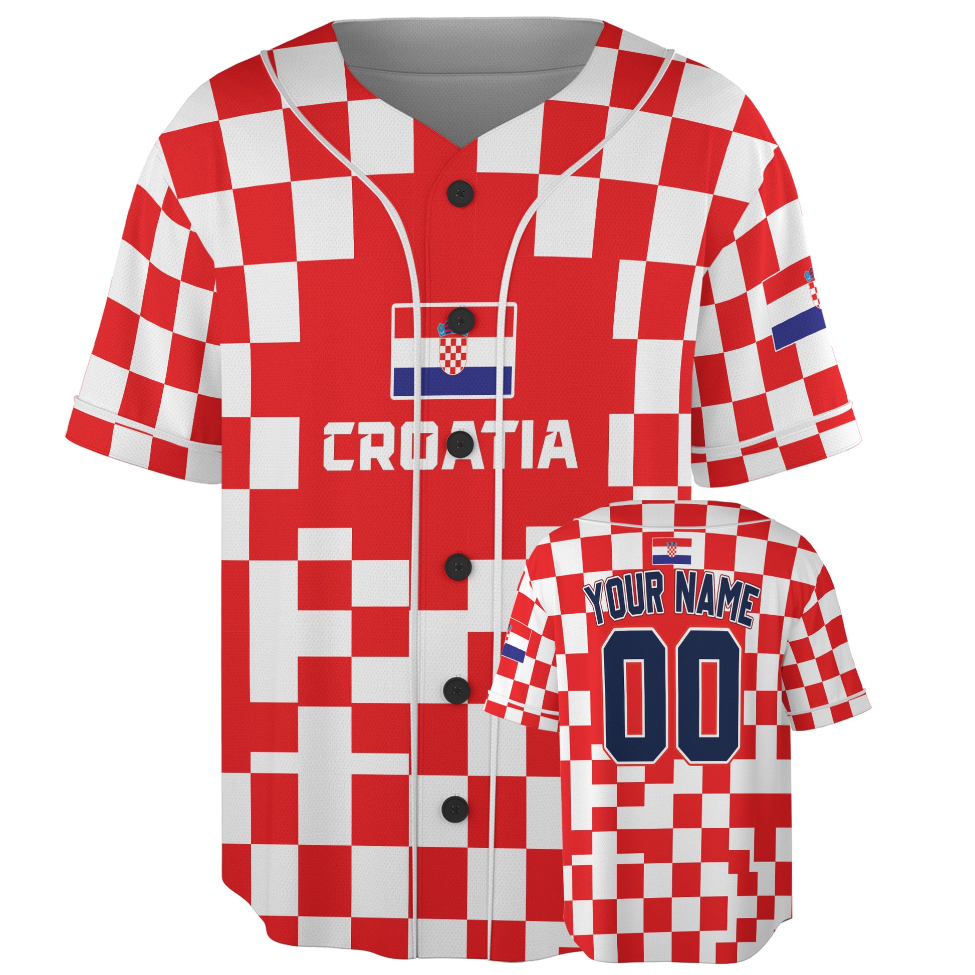 Custom Croatia Baseball Jersey Croatian Fan Checkerboard Pattern – Personalized Name Number