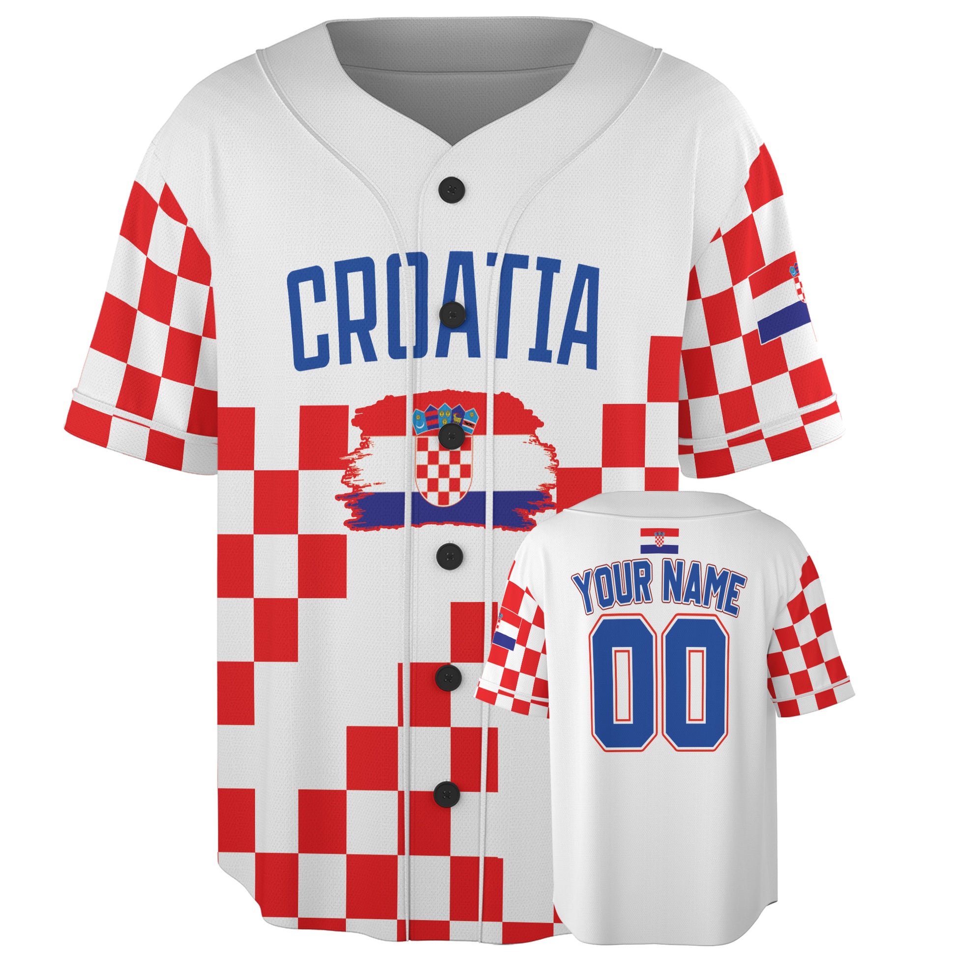 Custom Croatia Baseball Jersey Croatian Fan Fading Checkerboard Pattern – Personalized Name Number