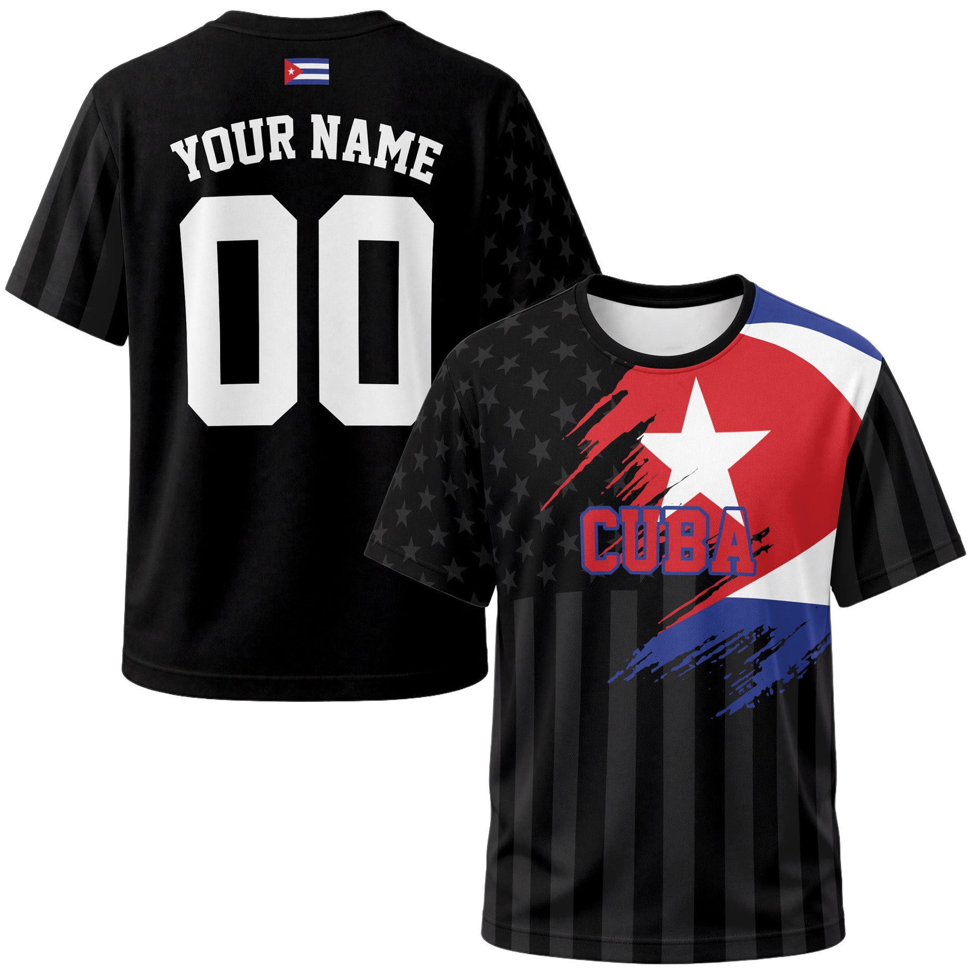 Custom Cuba Soccer Jersey Cuban Fan Flag Black - Personalized Name Number