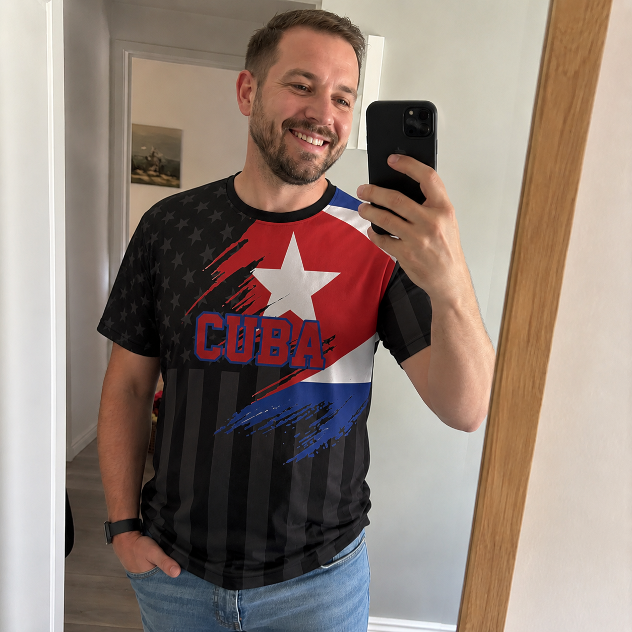 Custom Cuba Soccer Jersey Cuban Fan Flag Black - Personalized Name Number