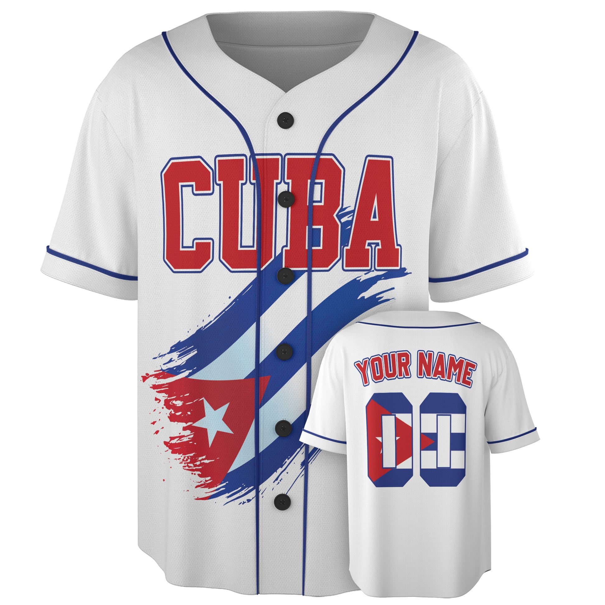 Custom Cuba Baseball Jersey Cuban Fan Brush Flag White – Personalized Name Number