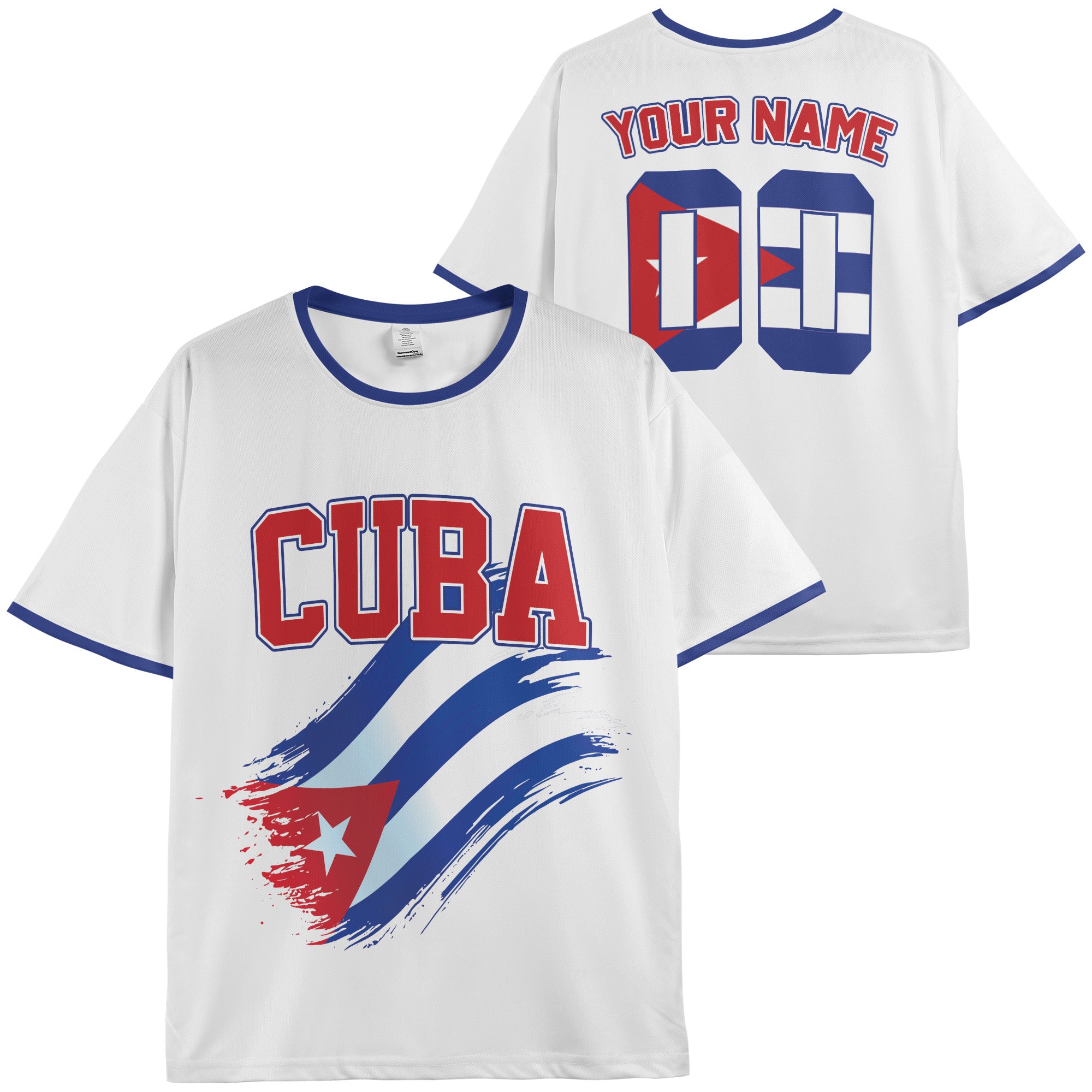 Custom Cuba Soccer Jersey Cuban Fan Brush Flag White - Personalized Name Number
