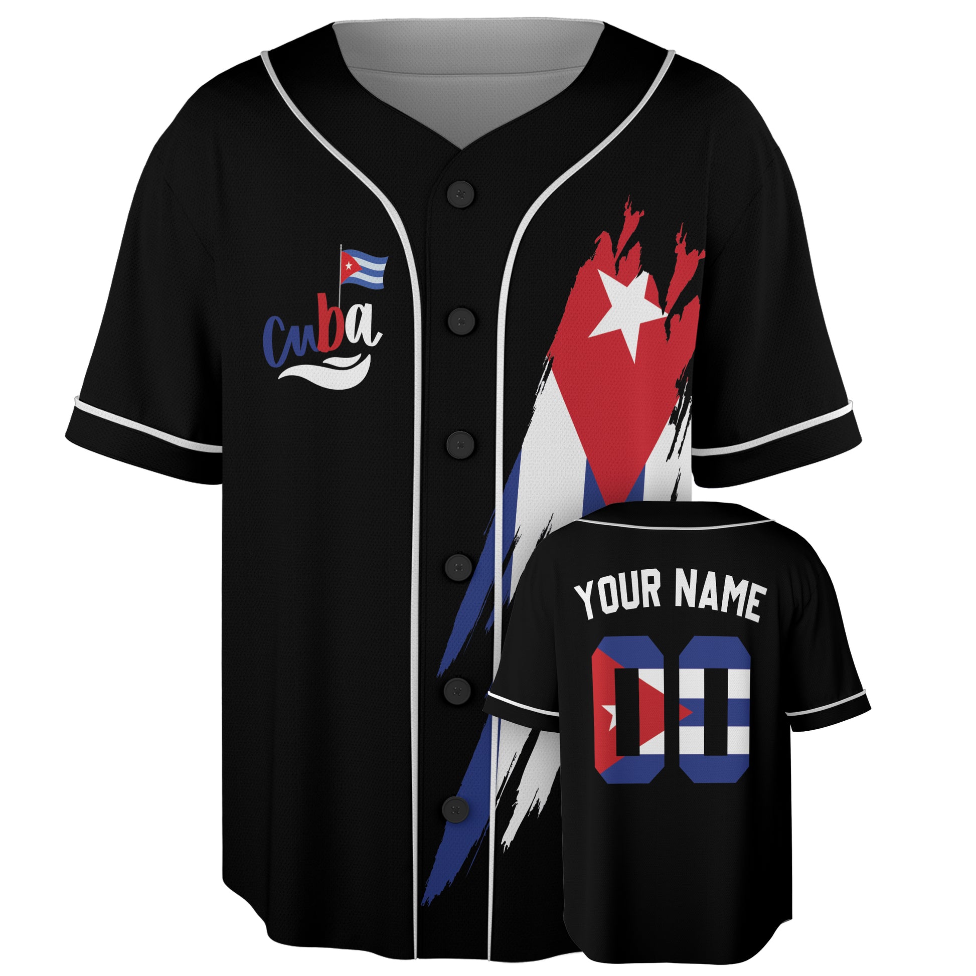 Custom Cuba Baseball Jersey Cuban Fan Brush Flag Black – Personalized Name Number