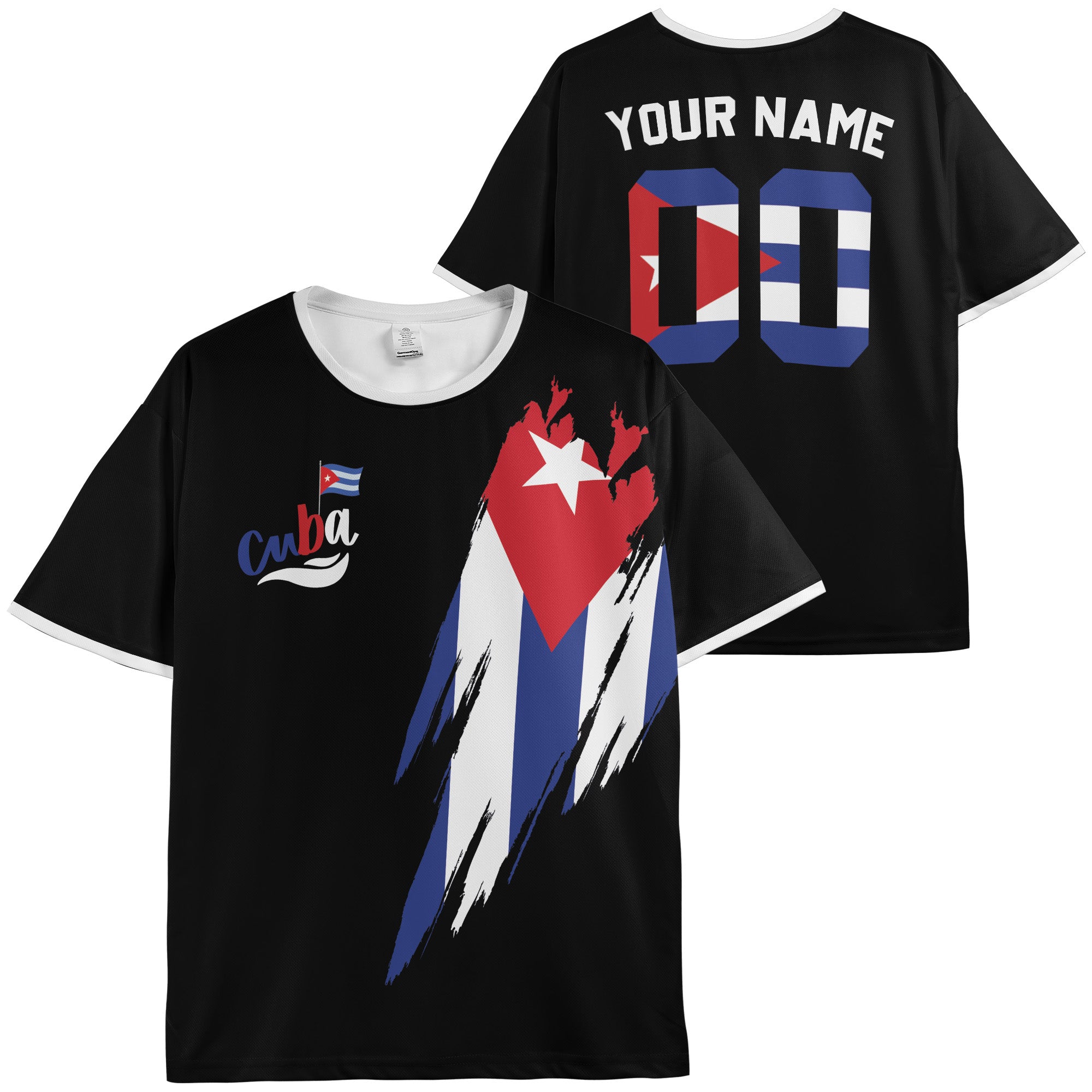 Custom Cuba Soccer Jersey Cuban Fan Brush Flag Black - Personalized Name Number