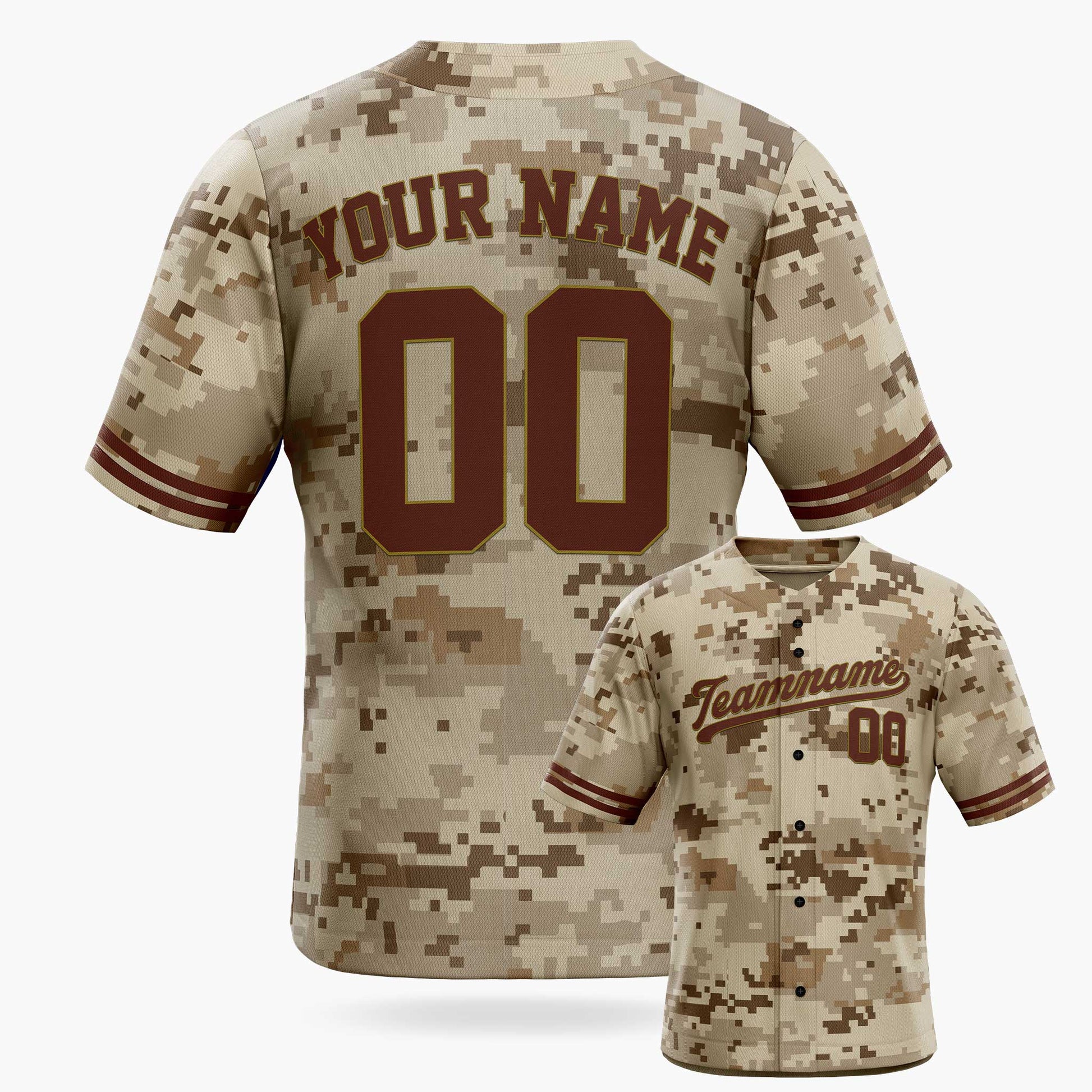 Custom Beige Digital Camo Baseball Jersey – Personalized Name Number