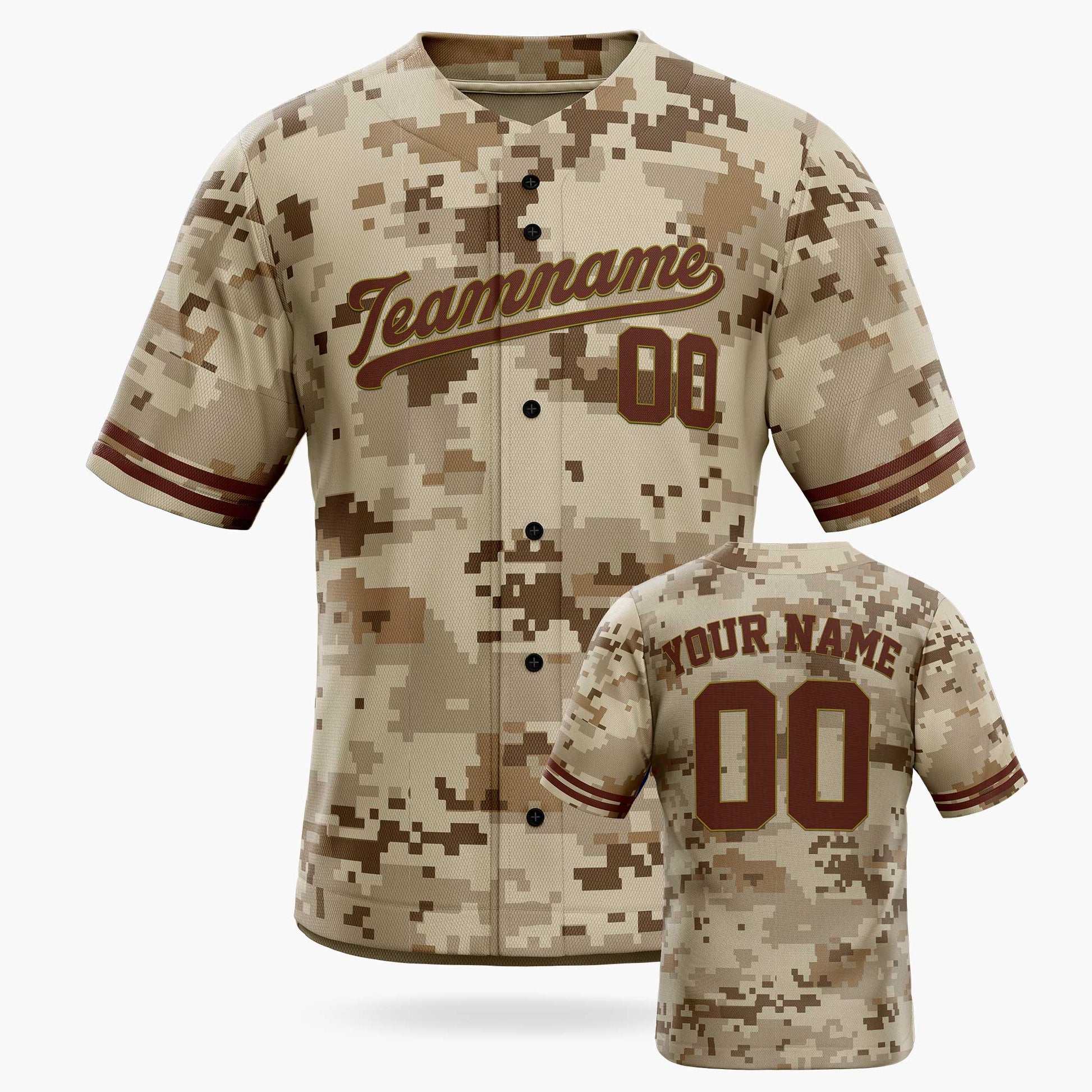 Custom Beige Digital Camo Baseball Jersey – Personalized Name Number