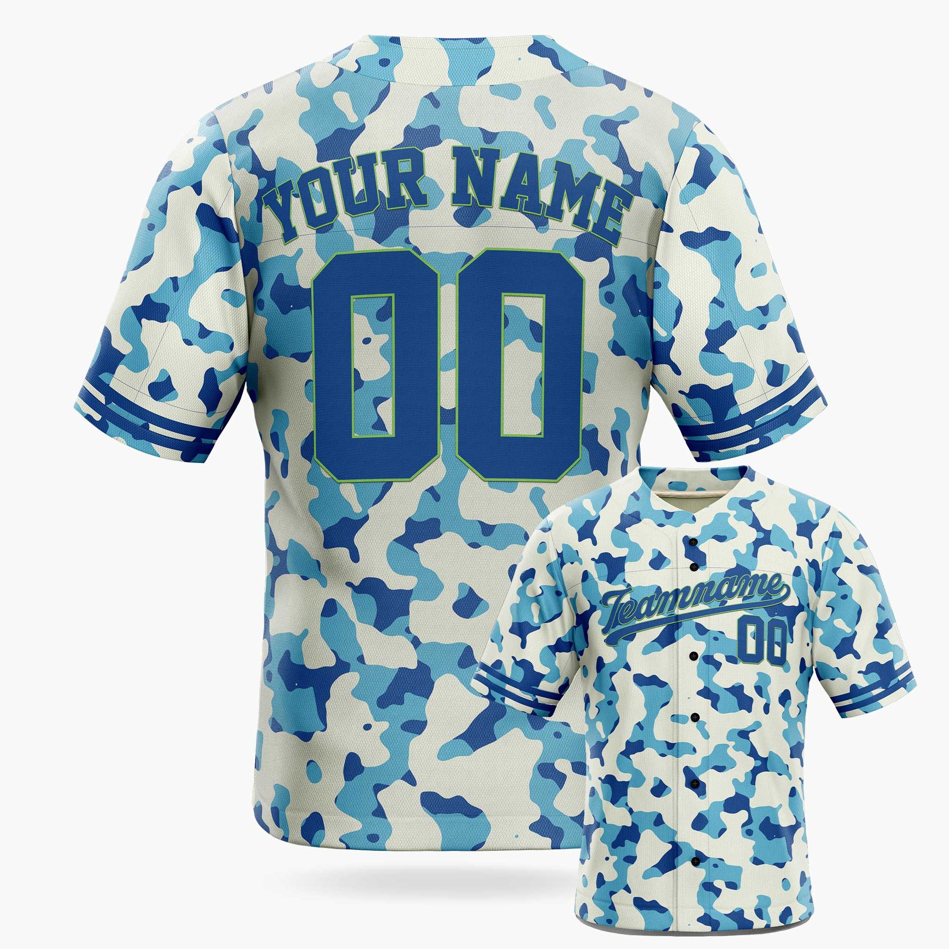Custom Blue Urban Camo Baseball Jersey – Personalized Name Number