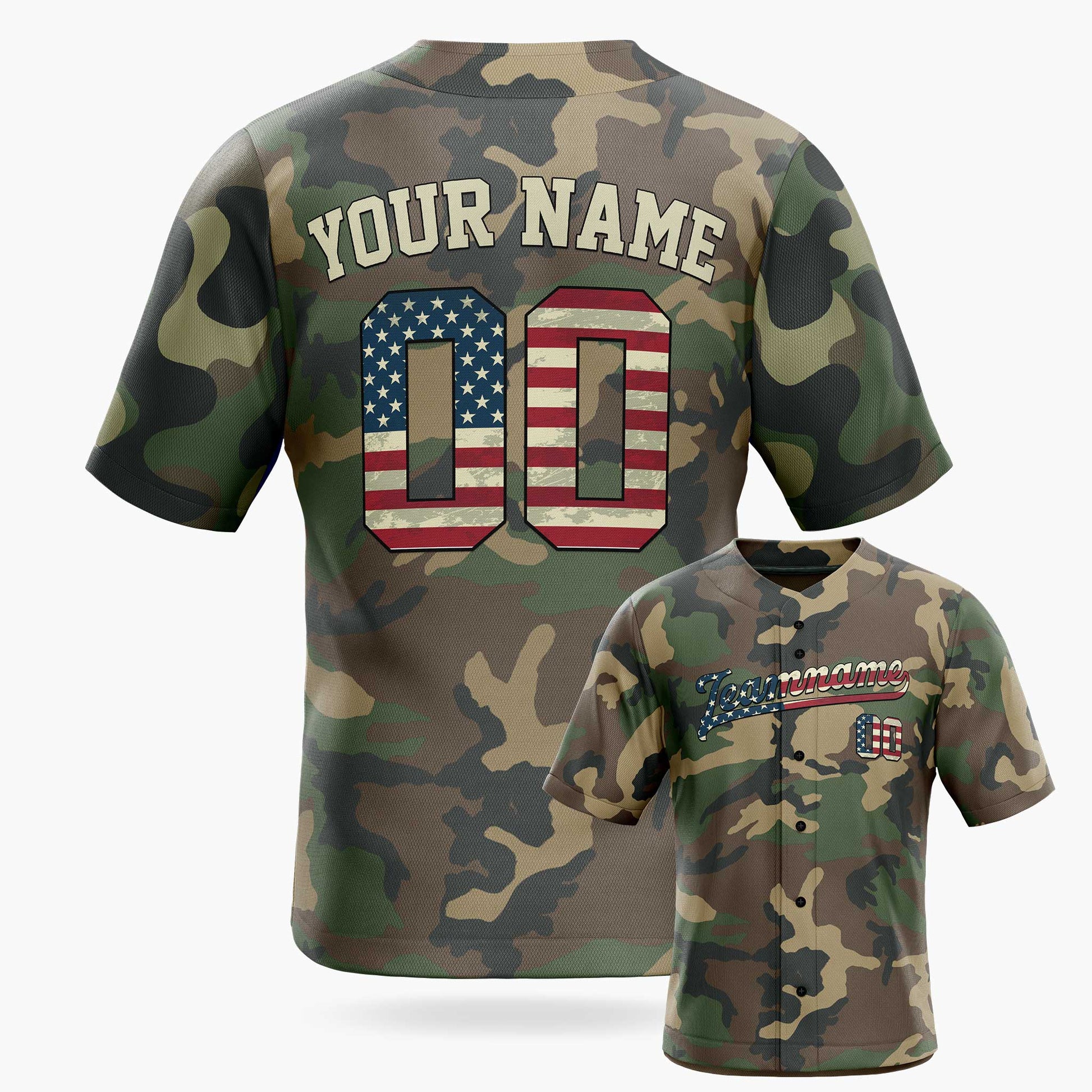 Custom US Flag Camo Baseball Jersey – Personalized Name Number