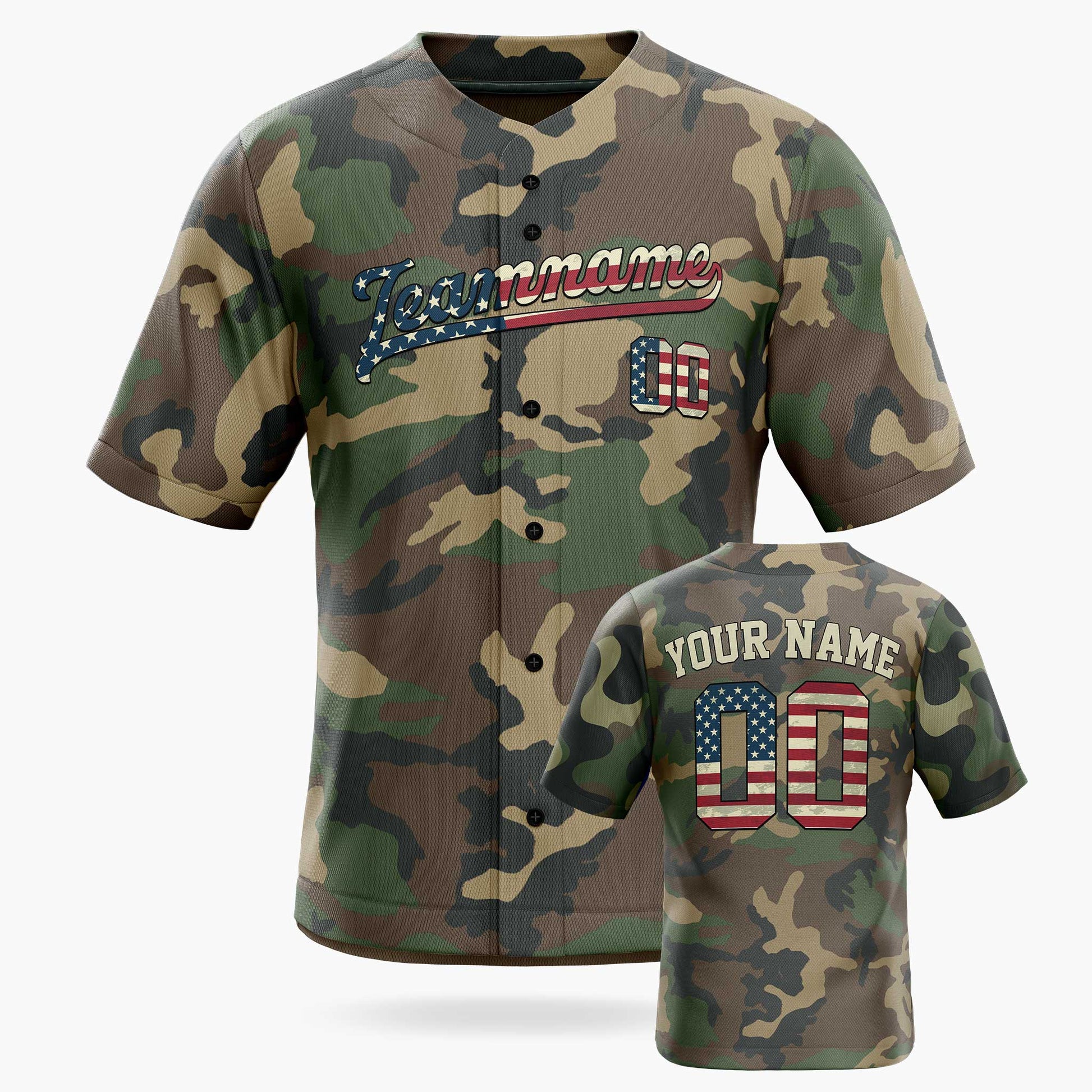 Custom US Flag Camo Baseball Jersey – Personalized Name Number