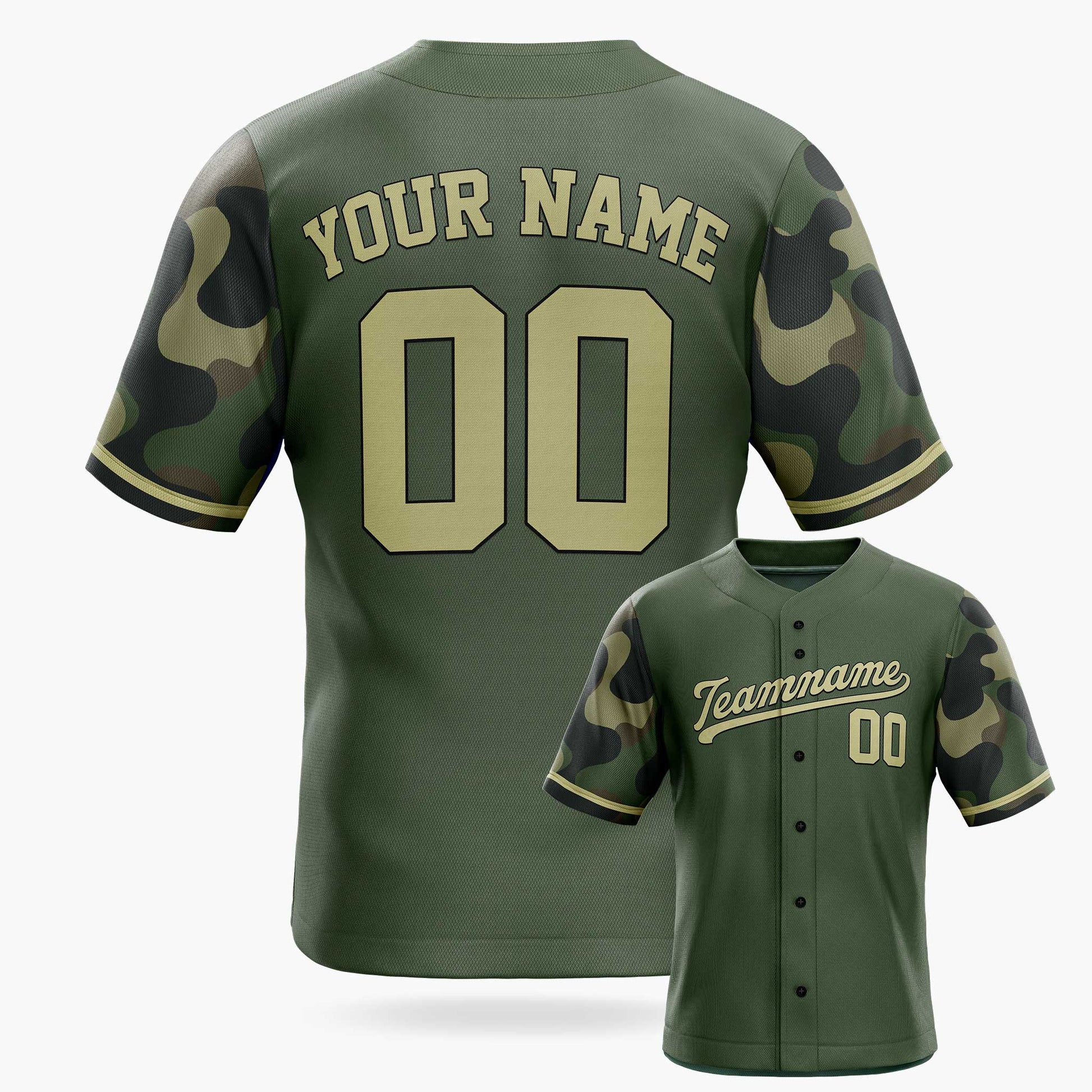 Custom Baseball Jersey Forest with Camo Sleeves – Personalized Name Number