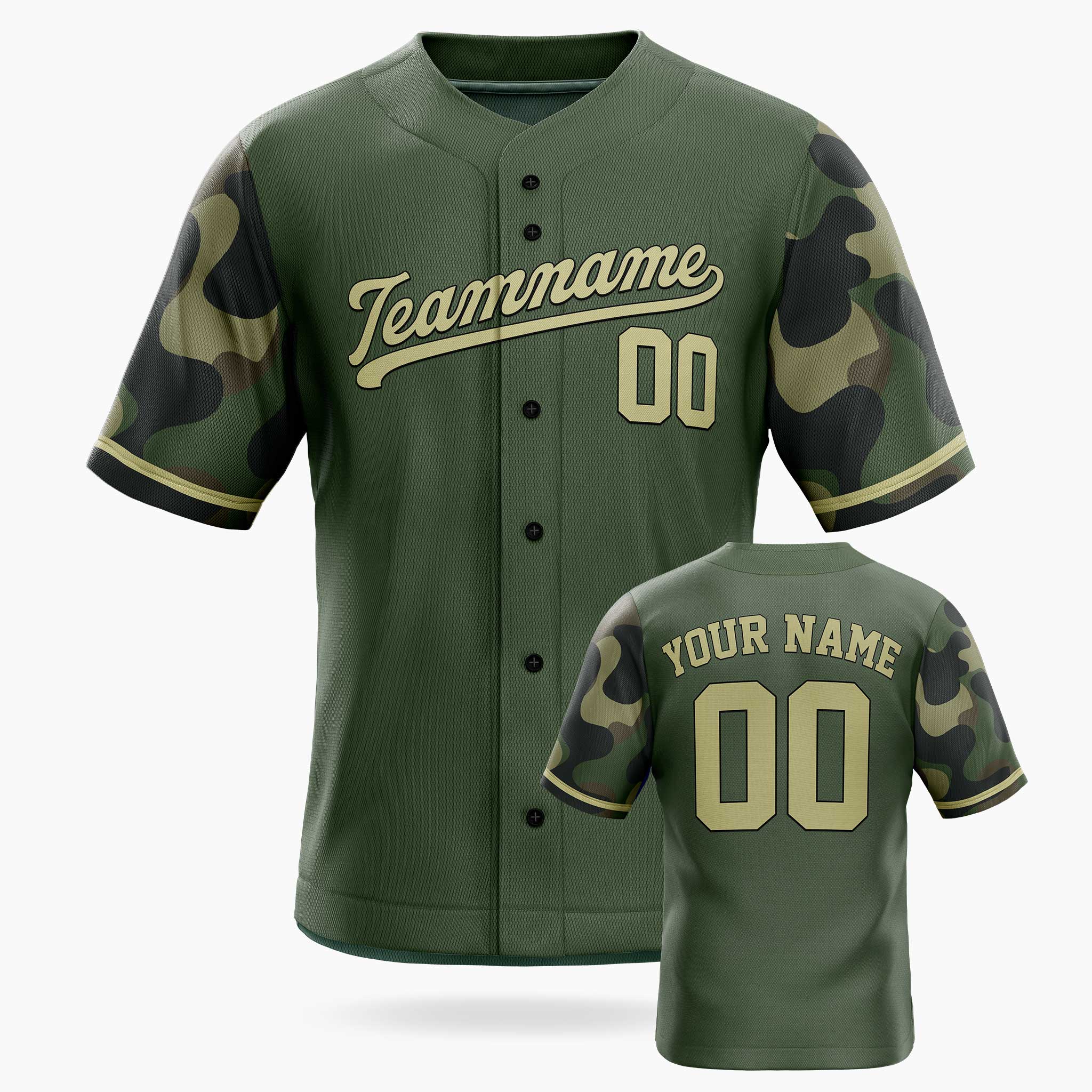 Custom Baseball Jersey Forest with Camo Sleeves – Personalized Name Number
