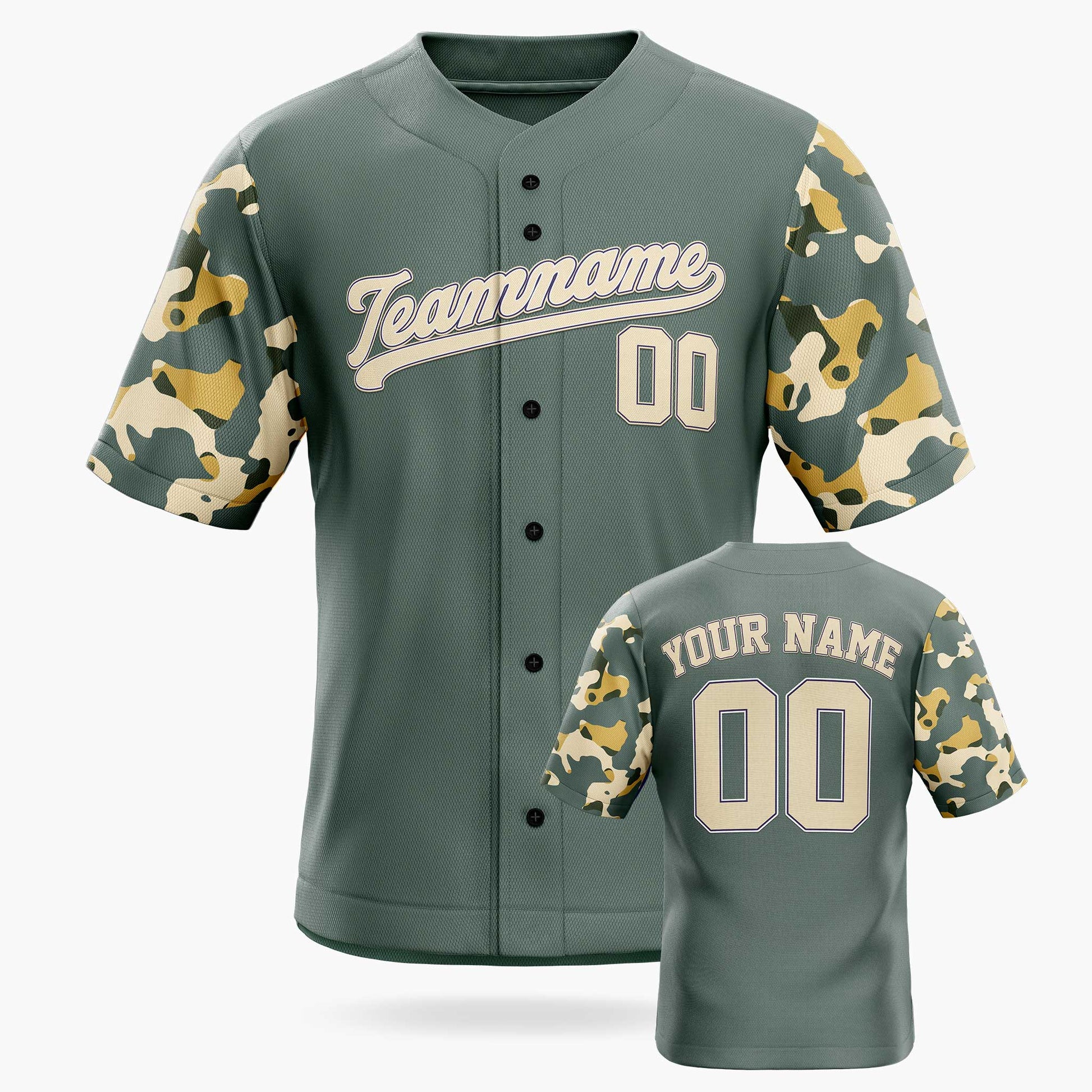 Custom Baseball Jersey Gray with Camo Sleeves – Personalized Name Number