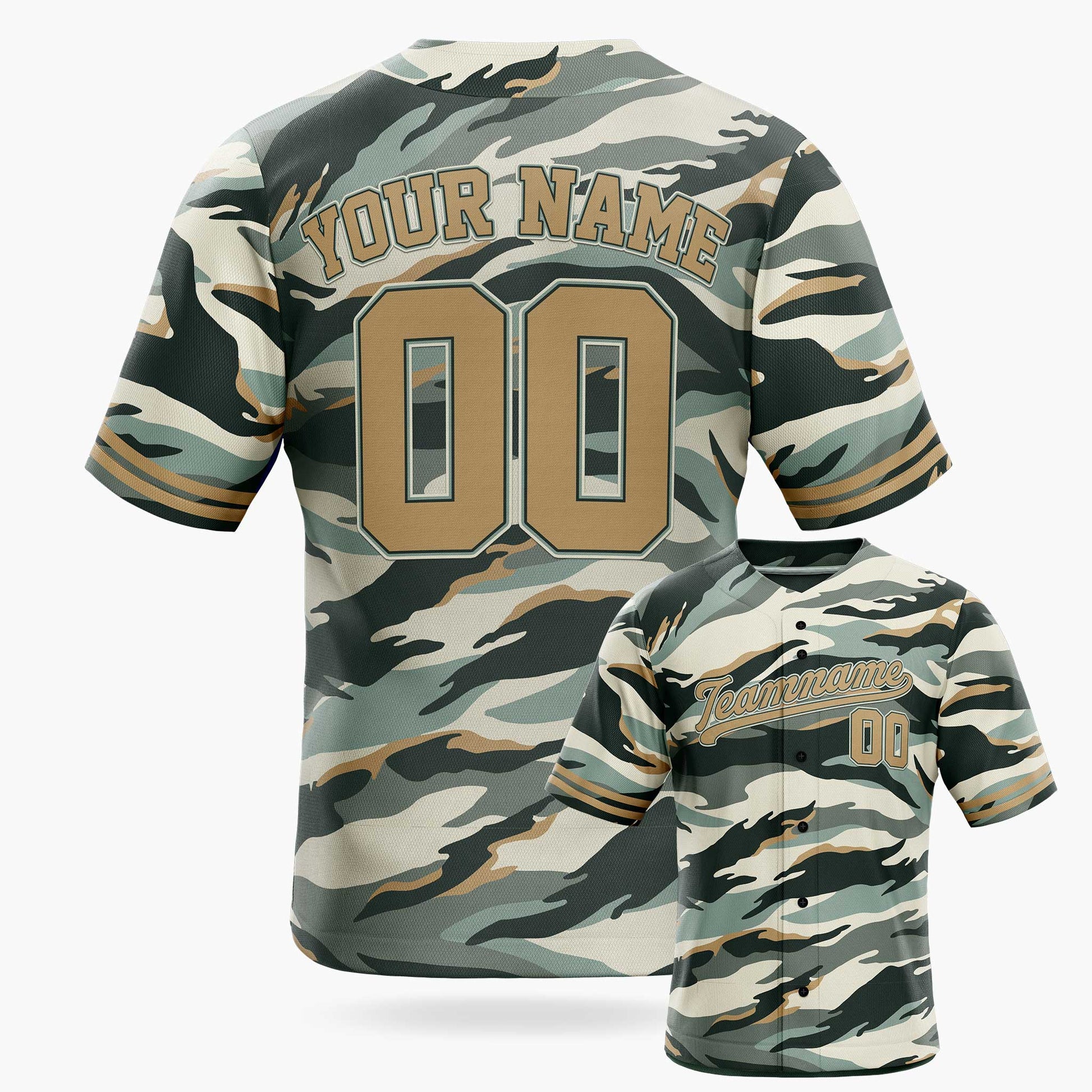Custom Green Desert Camo Baseball Jersey – Personalized Name Number
