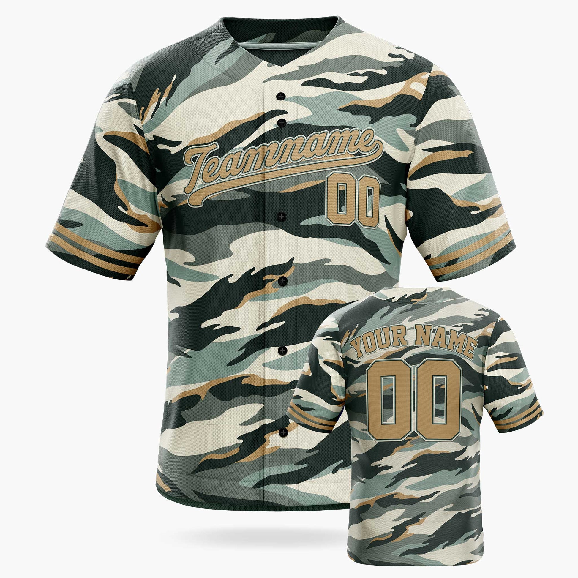 Custom Green Desert Camo Baseball Jersey – Personalized Name Number