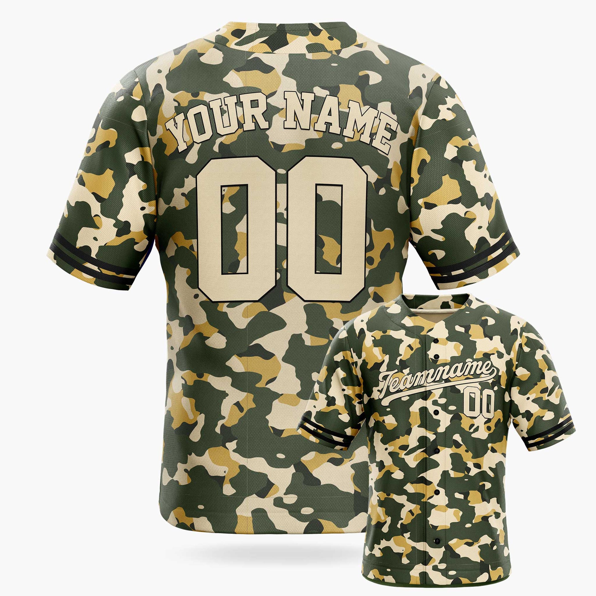 Custom Green Urban Camo Baseball Jersey – Personalized Name Number