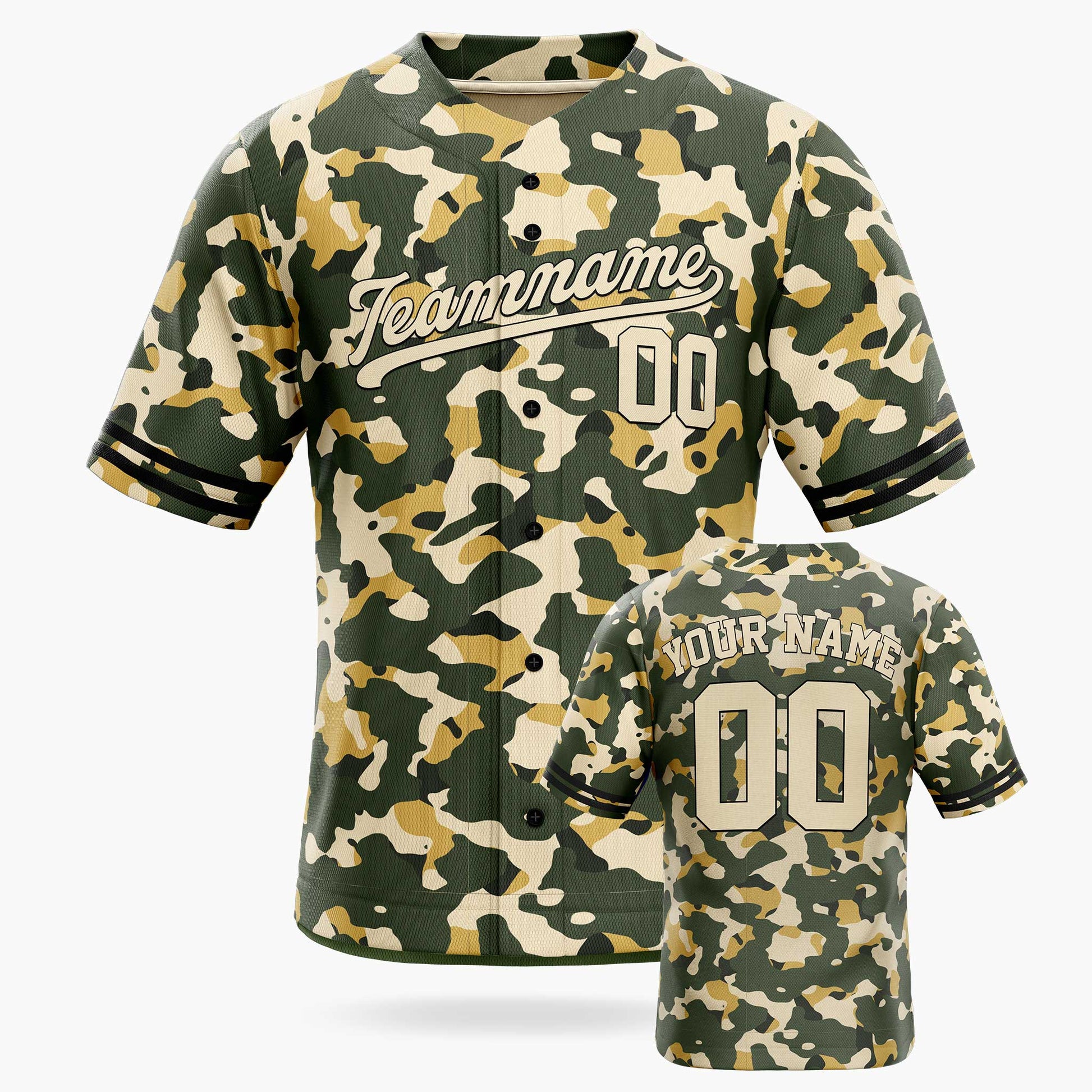 Custom Green Urban Camo Baseball Jersey – Personalized Name Number