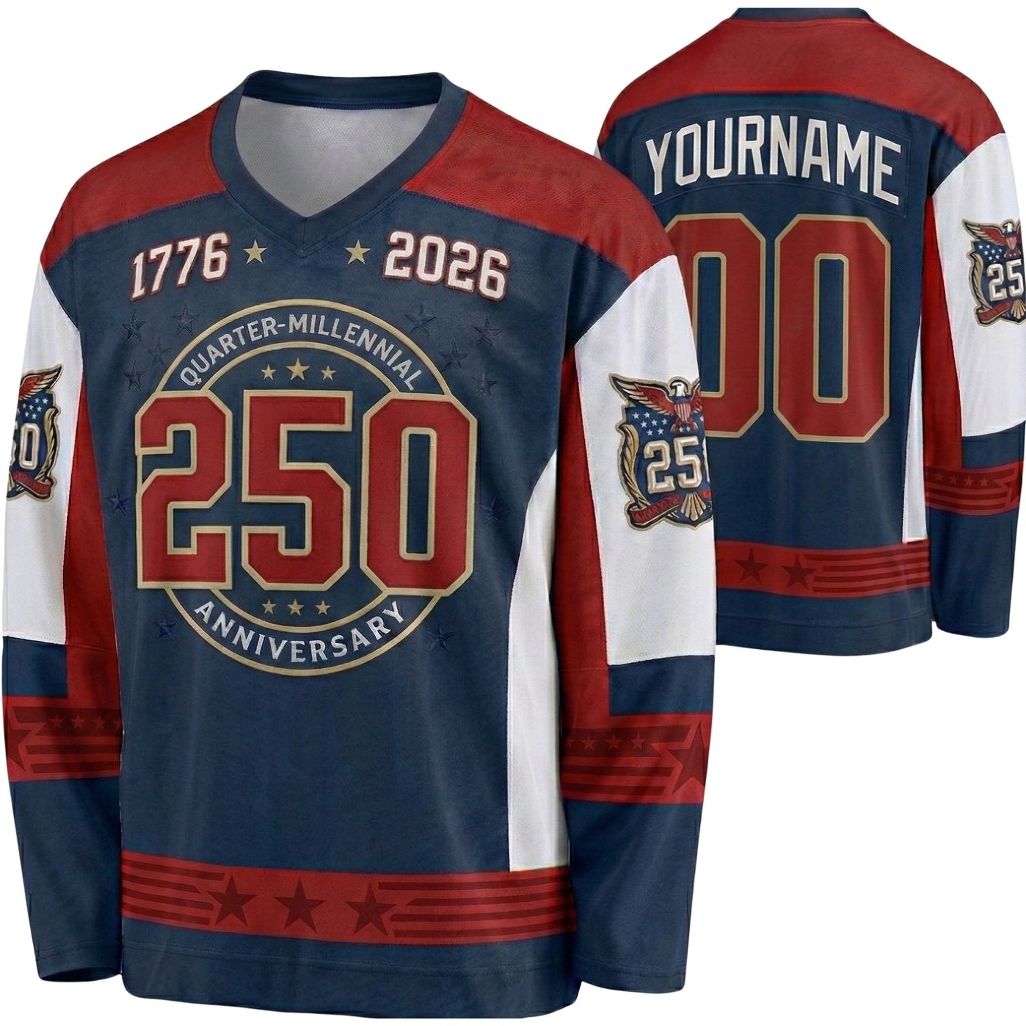 Custom USA 250th Anniversary Hockey Jersey Quarter Millennial - Design Your Own