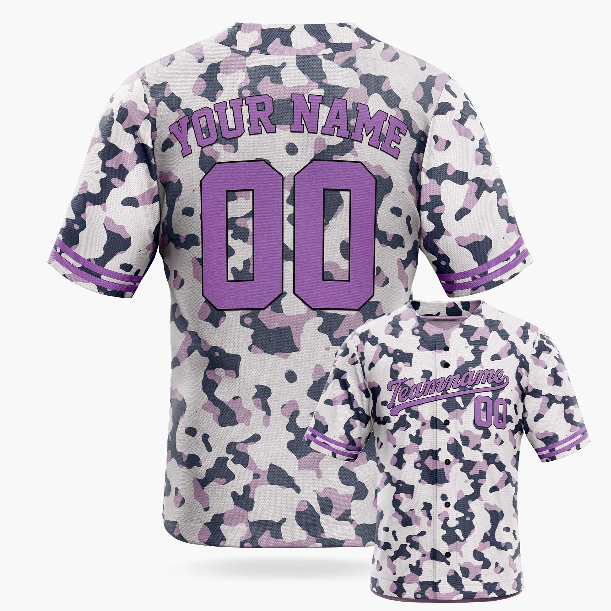 Custom Lavender Urban Camo Baseball Jersey – Personalized Name Number