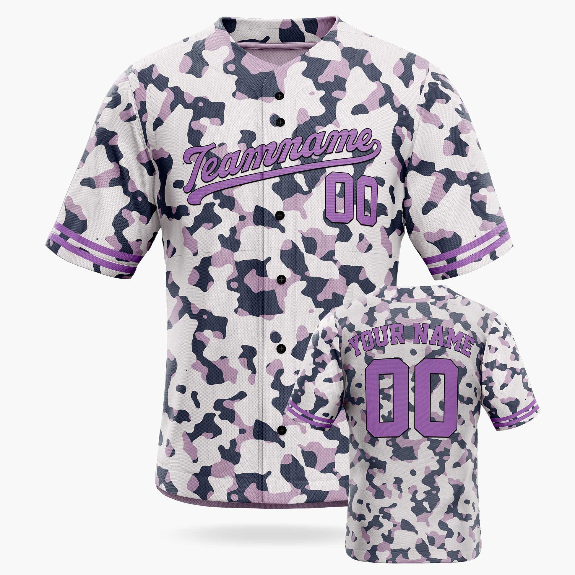 Custom Lavender Urban Camo Baseball Jersey – Personalized Name Number