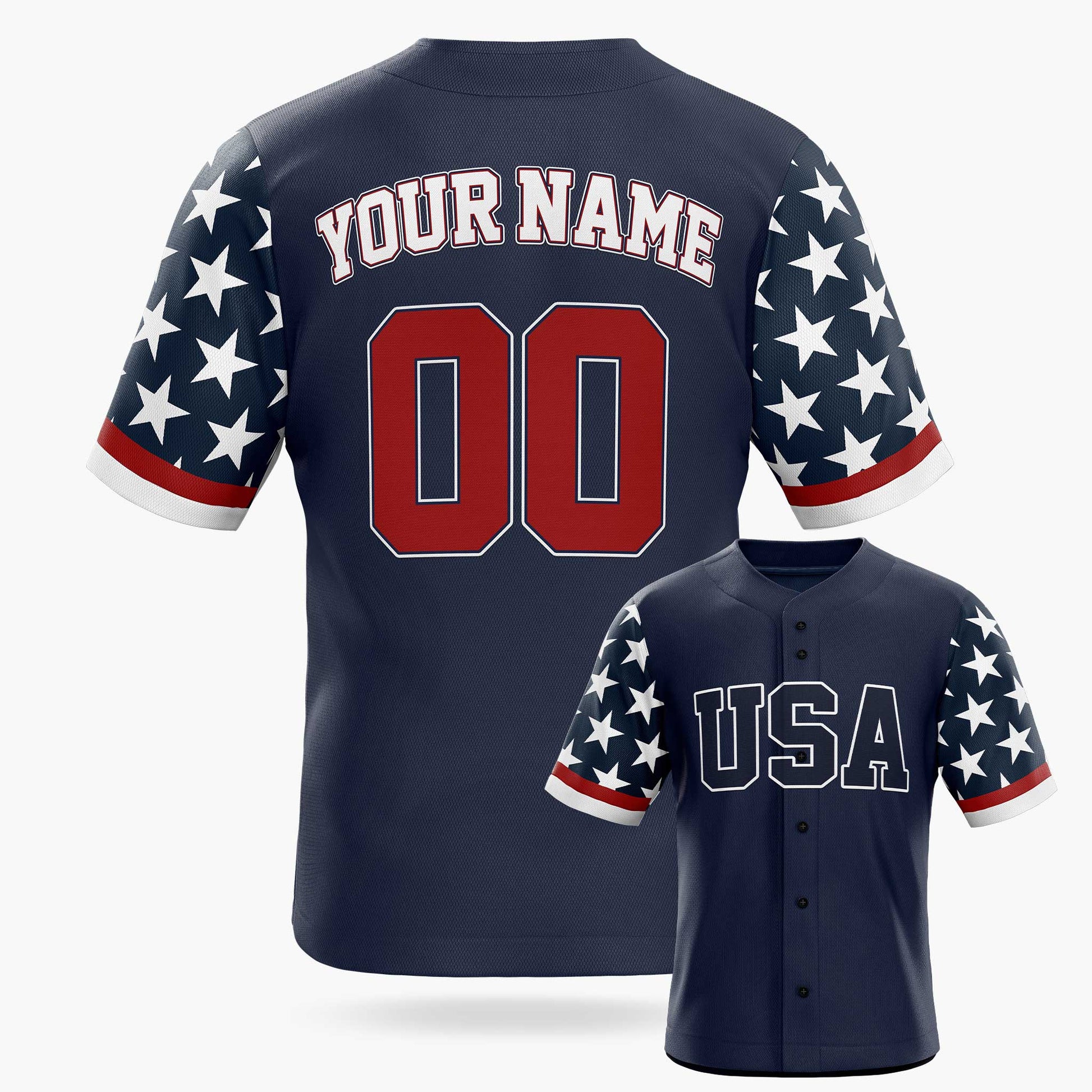 Custom Navy Baseball Jersey Patriotic USA – Personalized Name Number