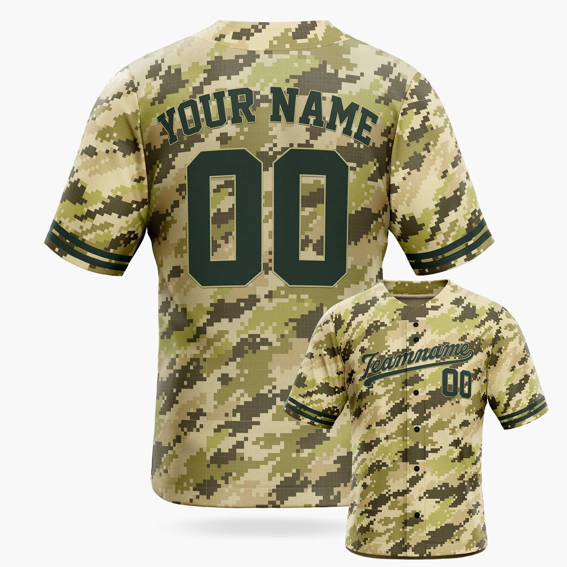 Custom Olive Digital Camo Baseball Jersey – Personalized Name Number