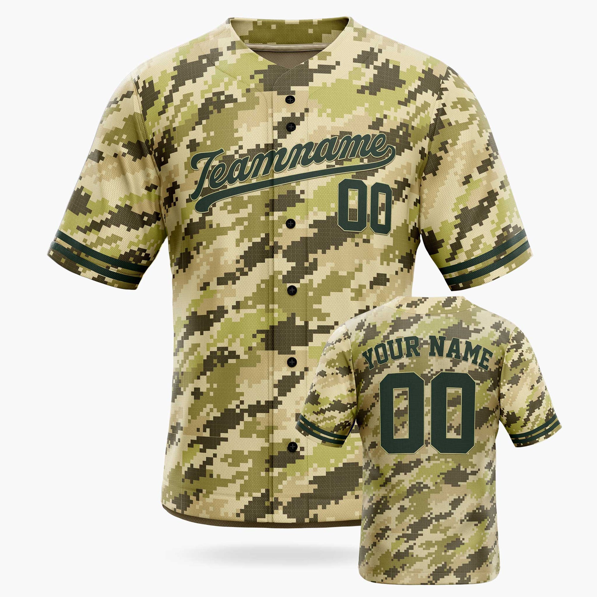 Custom Olive Digital Camo Baseball Jersey – Personalized Name Number