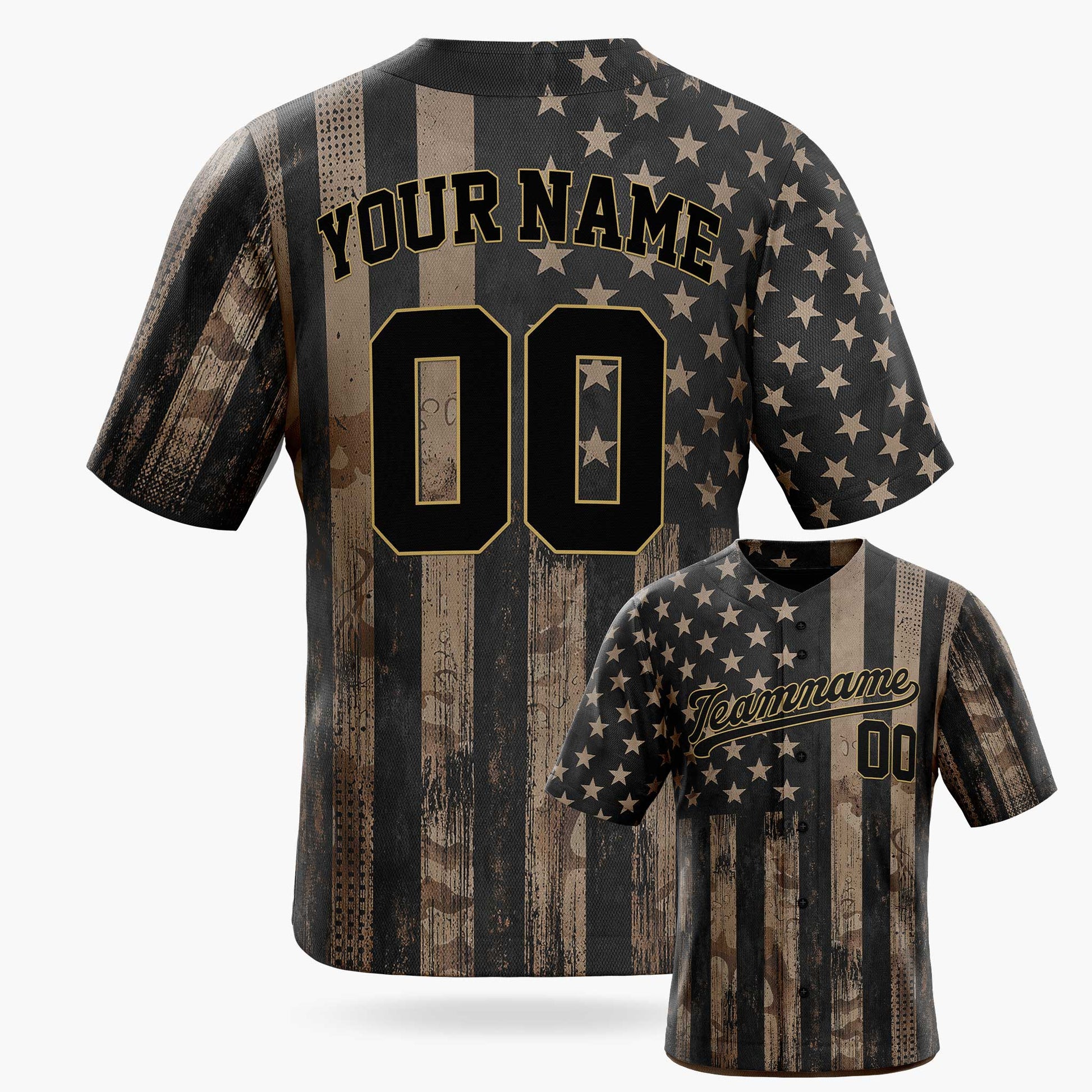 Custom Patriotic Baseball Jersey Black Grunge USA Flag – Personalized Name Number