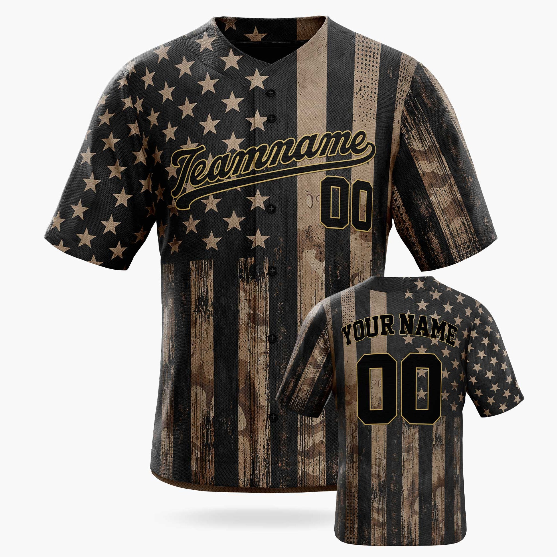 Custom Patriotic Baseball Jersey Black Grunge USA Flag – Personalized Name Number