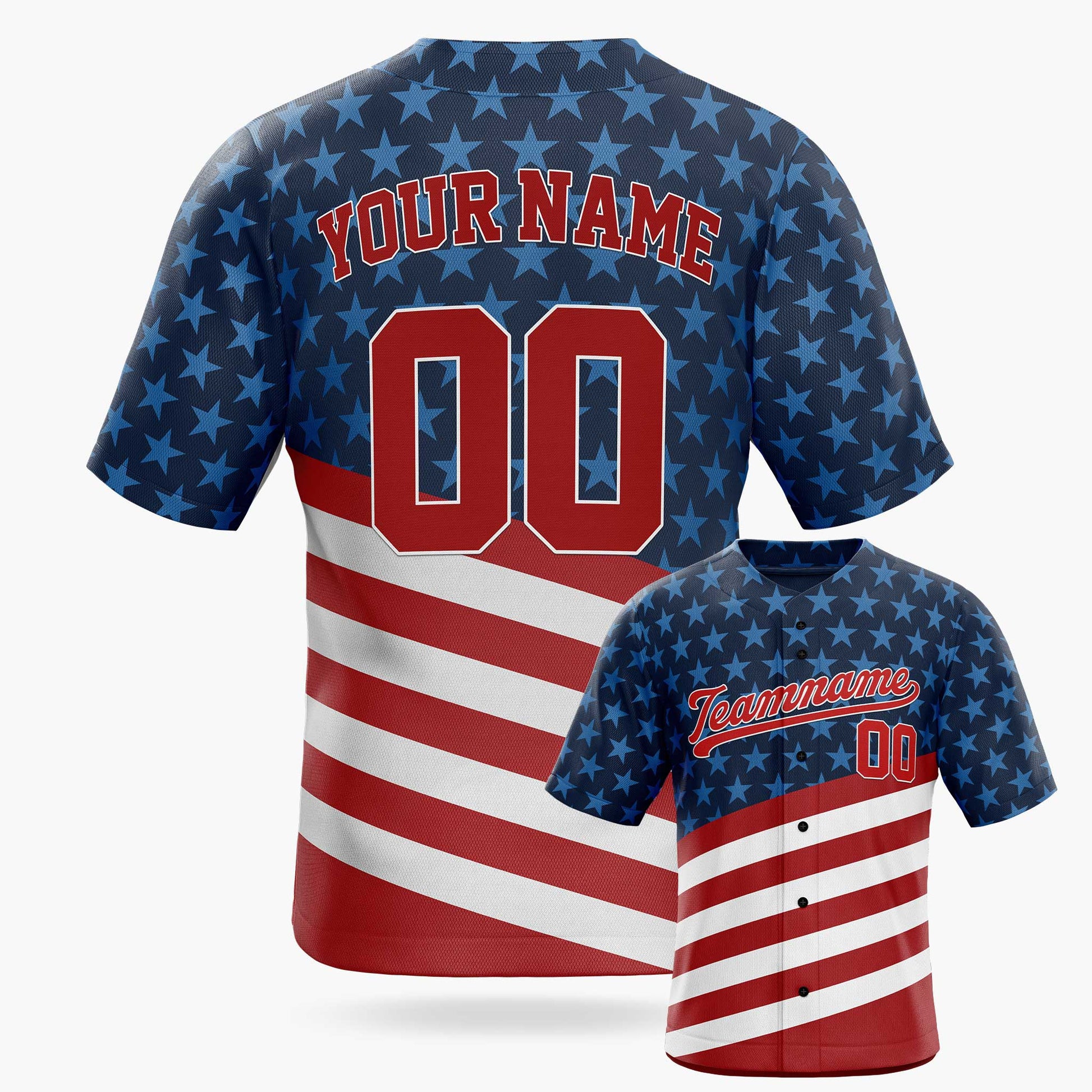 Custom Patriotic Baseball Jersey Diagonal USA Flag – Personalized Name Number