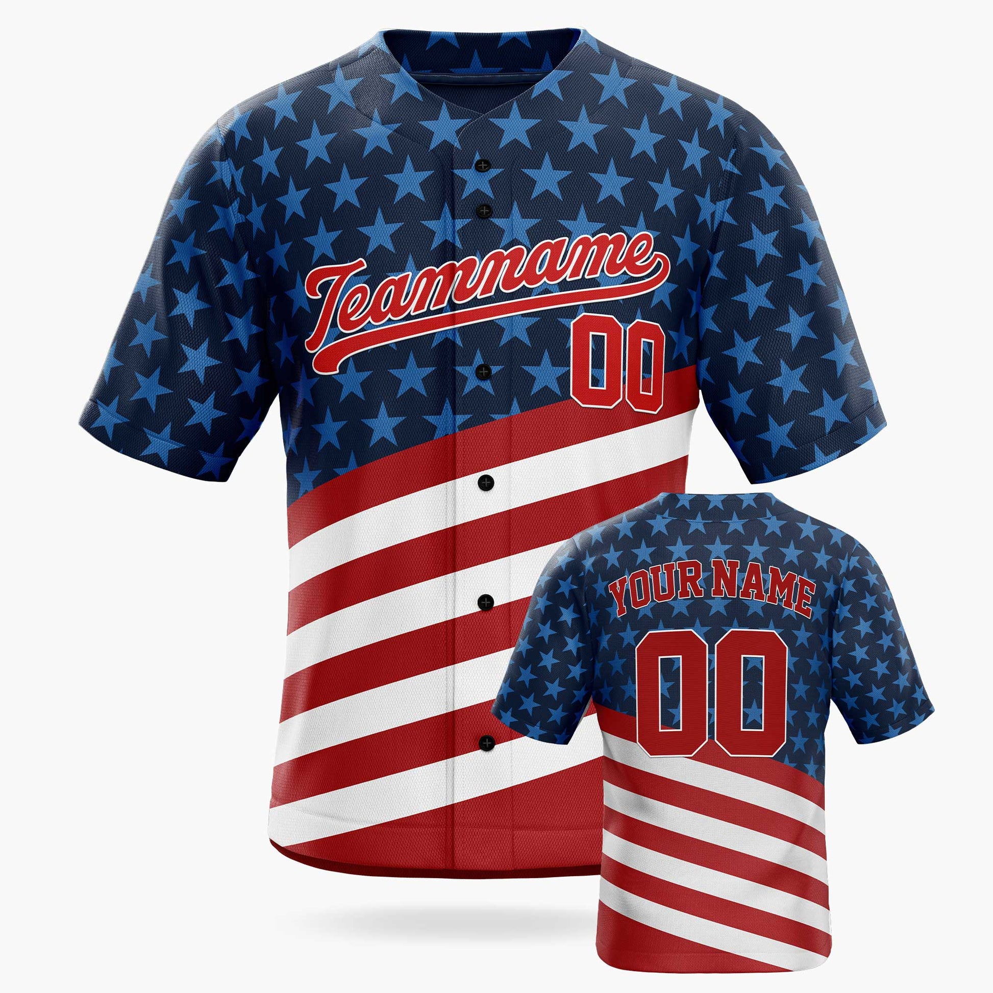 Custom Patriotic Baseball Jersey Diagonal USA Flag – Personalized Name Number