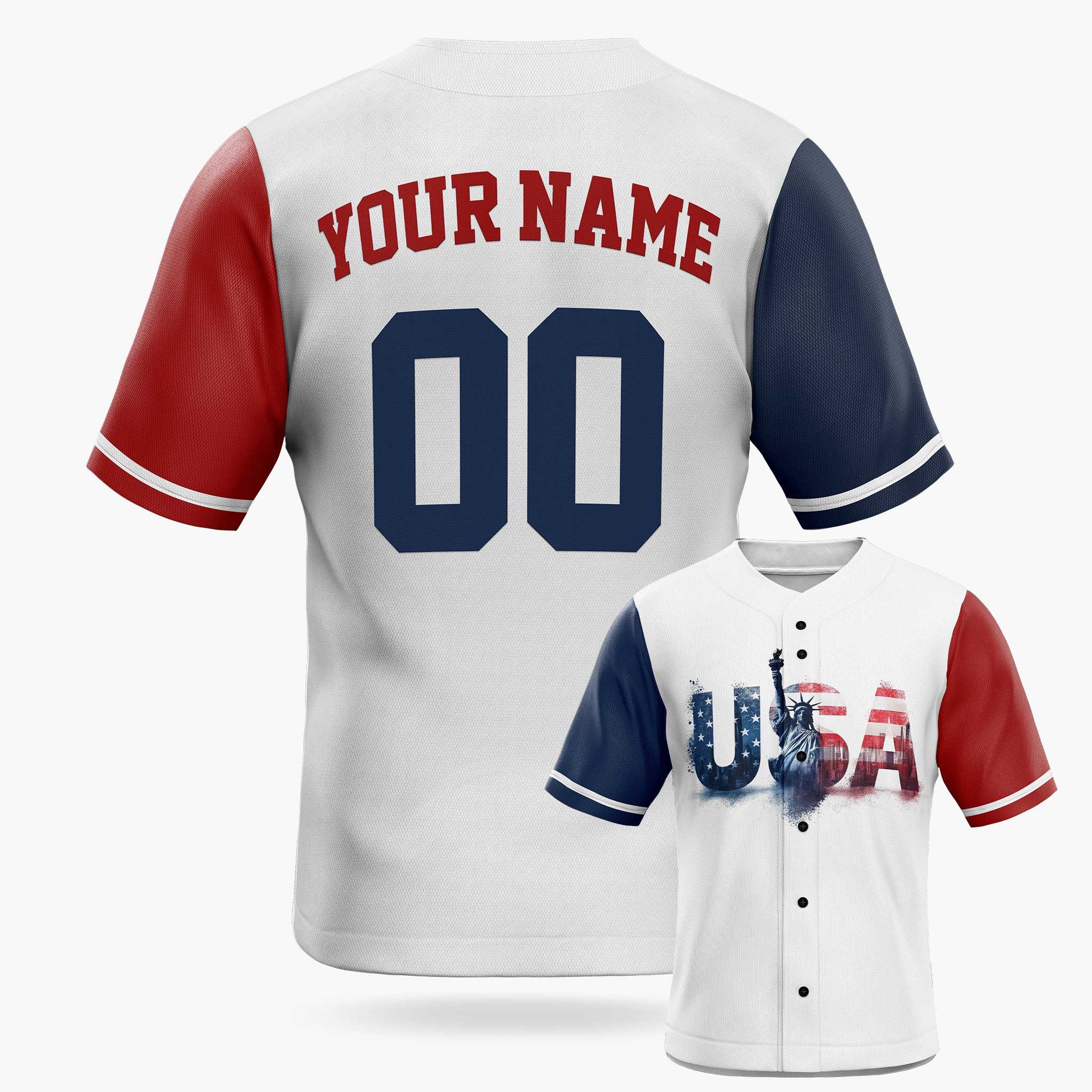 Custom Split Baseball Jersey Patriotic Statue USA – Personalized Name Number